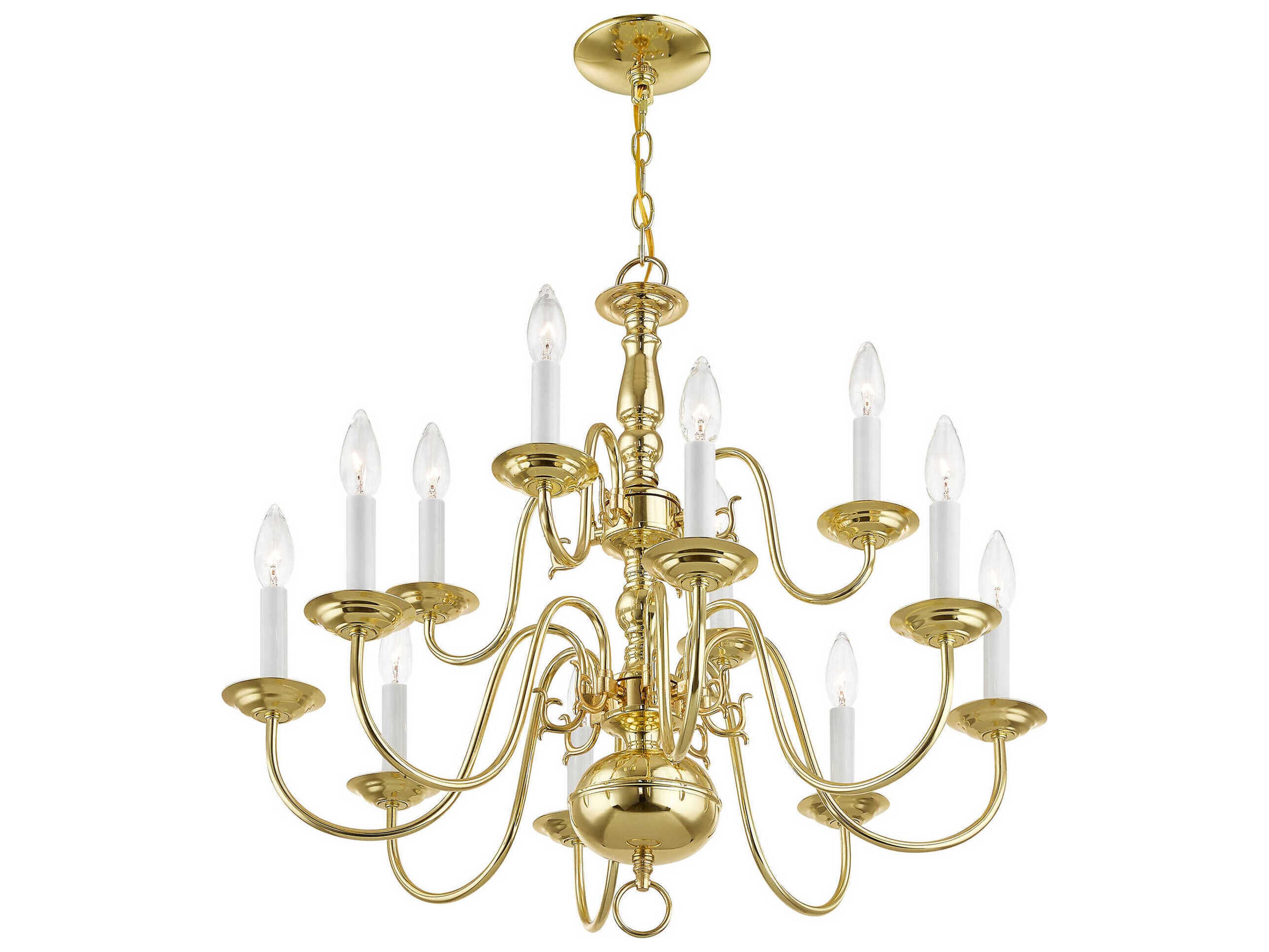Williamsburgh 12-Light Polished Brass Candelabra Chandelier