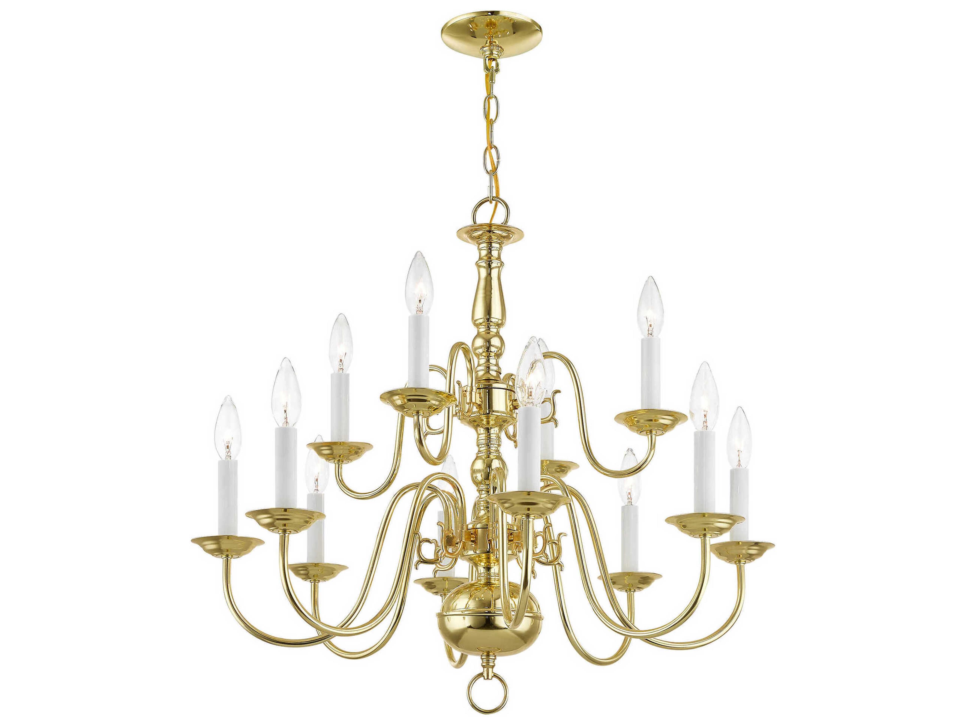 Livex Lighting Williamsburgh 12-Light Polished Brass Candelabra Chandelier