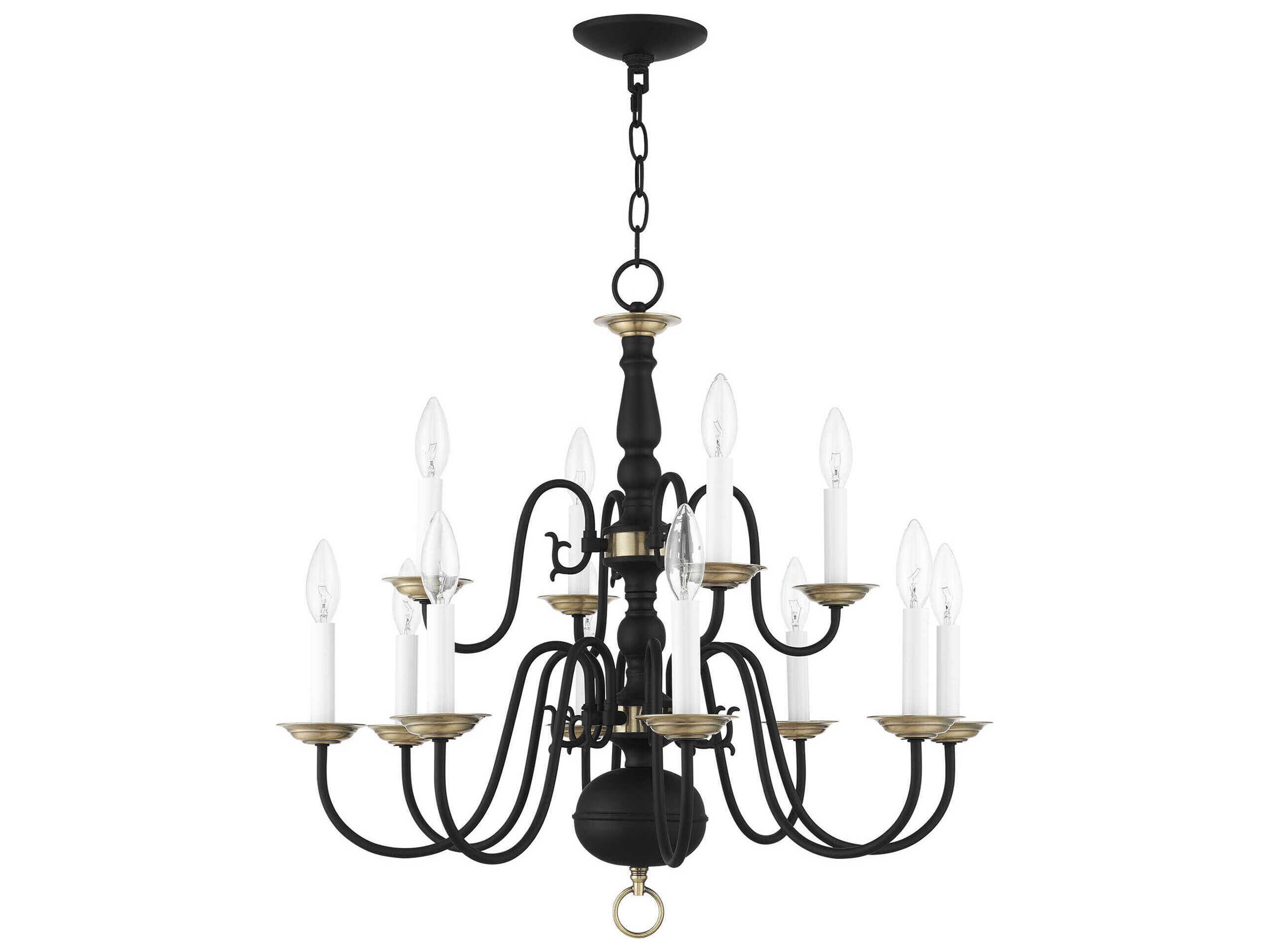 Livex Lighting Williamsburgh 12-Light Black Candelabra Chandelier