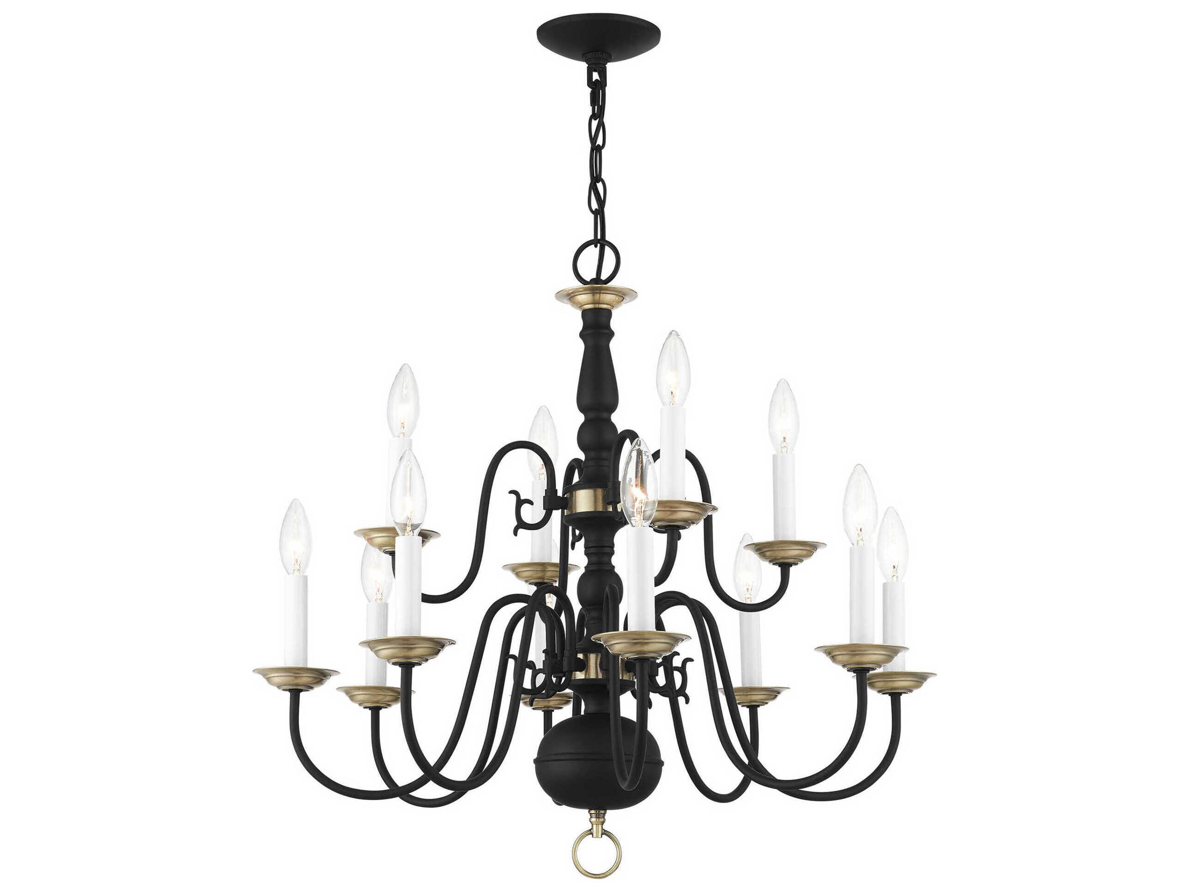 Livex Lighting Williamsburgh 12-Light Black Candelabra Chandelier