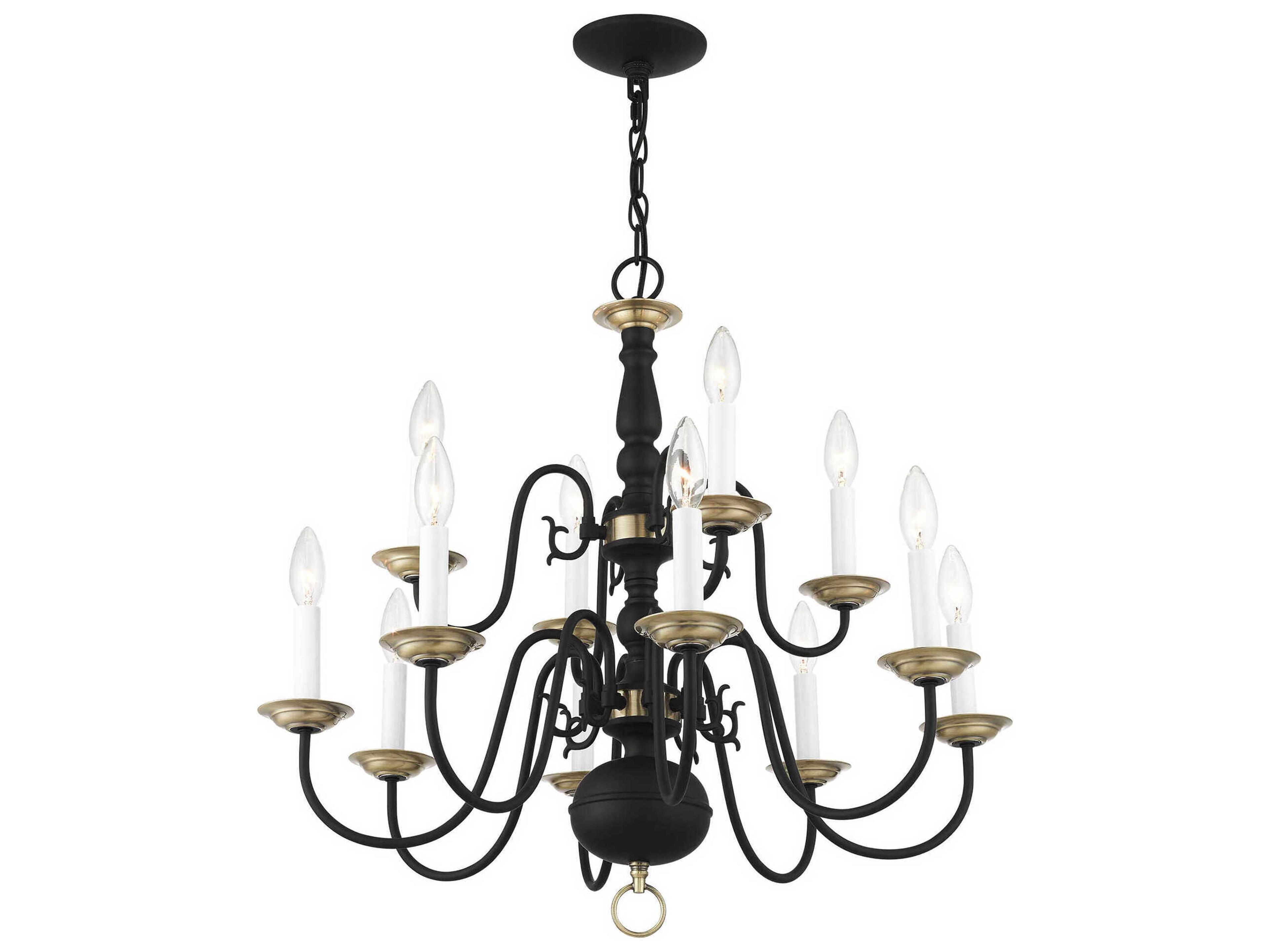 Livex Lighting Williamsburgh 12-Light Black Candelabra Chandelier