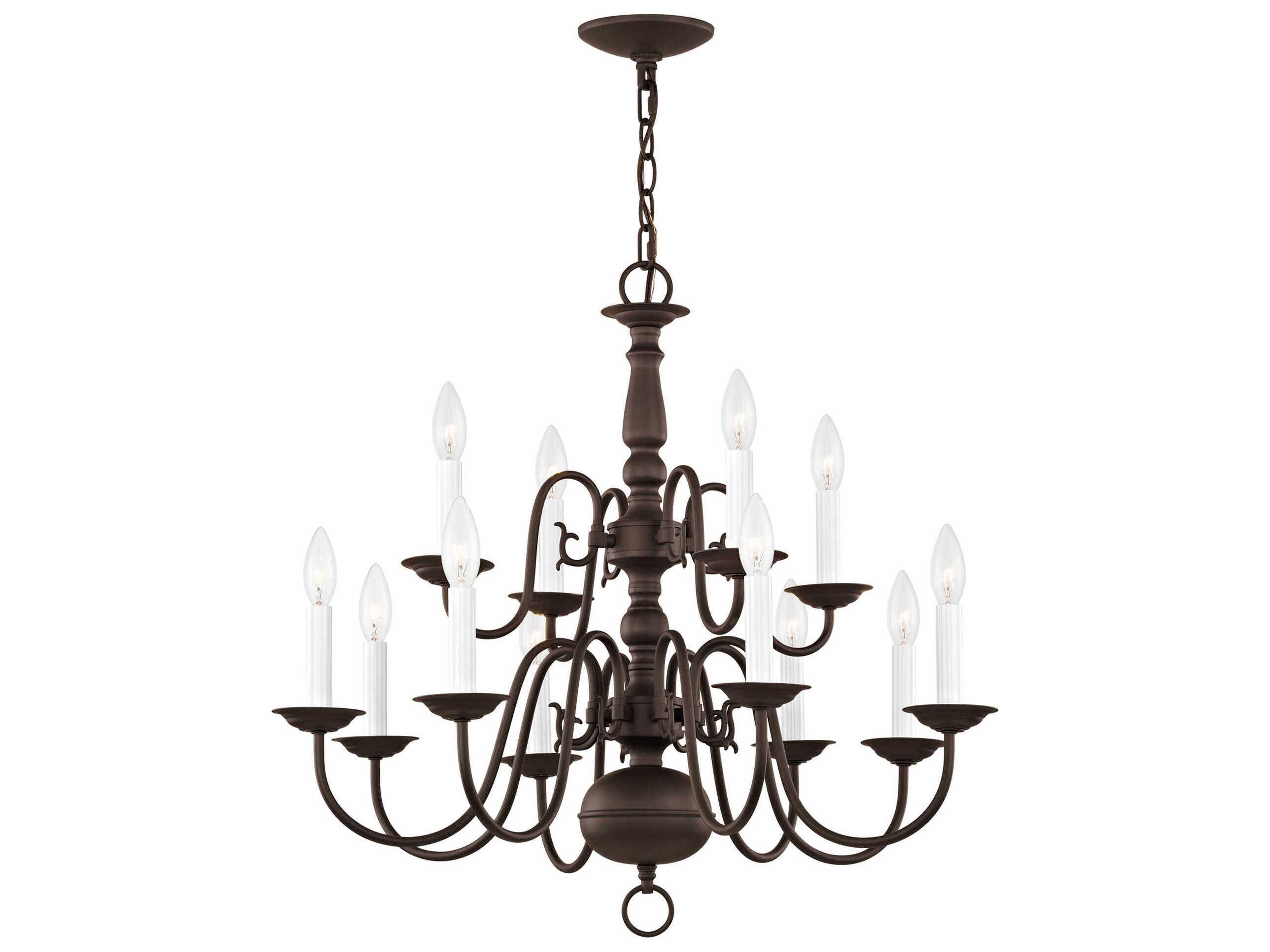 Livex Lighting Williamsburgh 12-Light Bronze Candelabra Chandelier