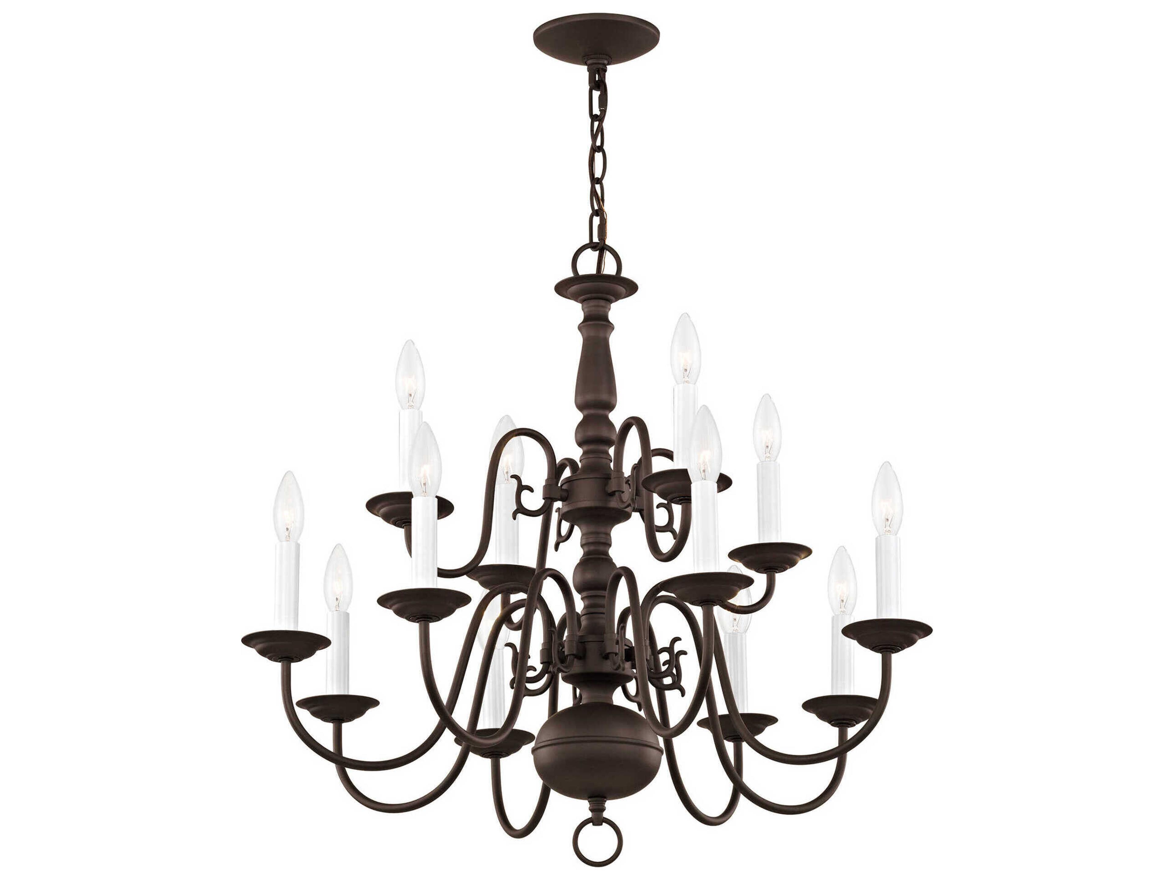 Livex Lighting Williamsburgh 12-Light Bronze Candelabra Chandelier