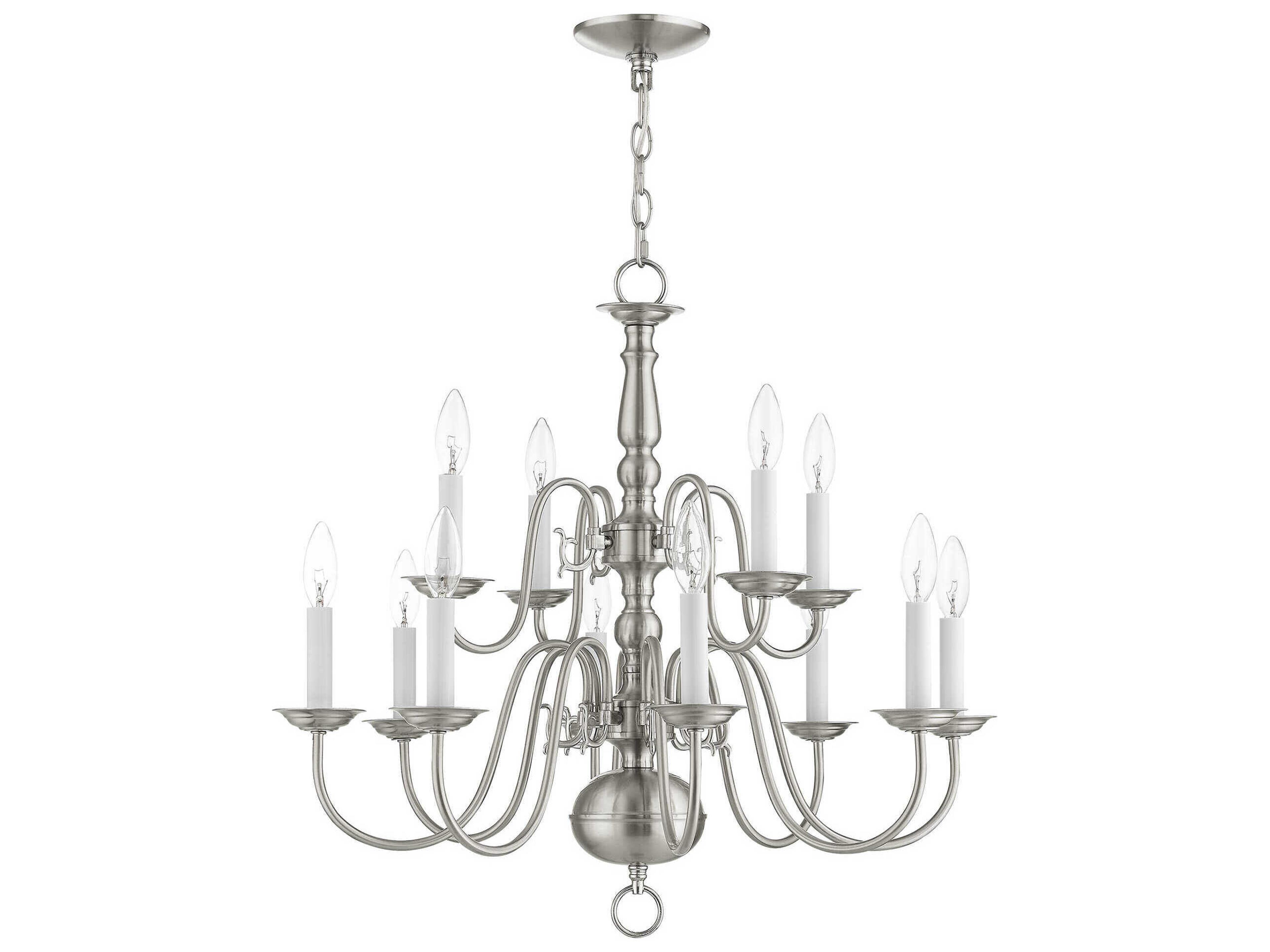 Livex Lighting Williamsburgh 12-Light Brushed Nickel Candelabra Chandelier