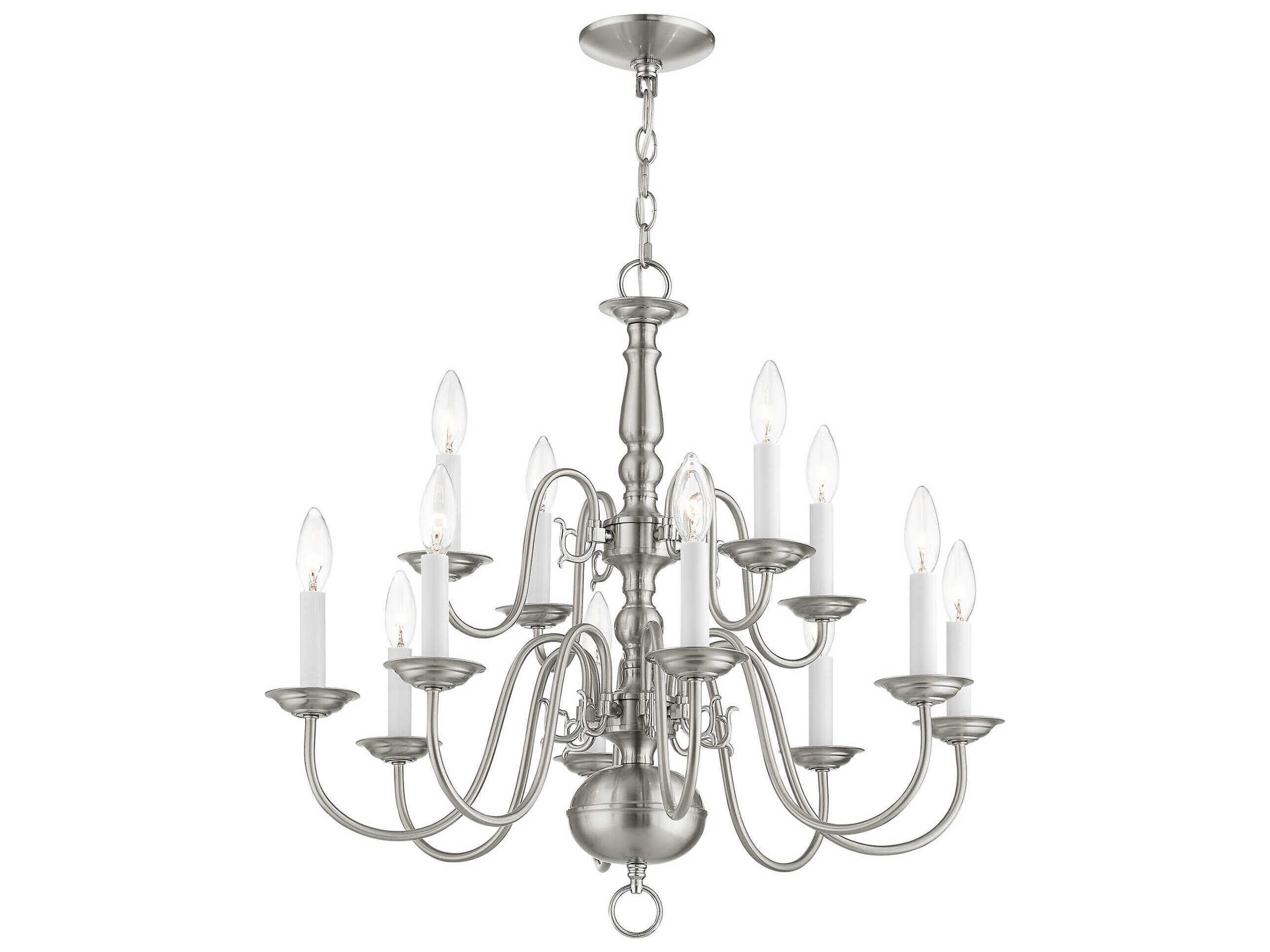 Livex Lighting Williamsburgh 12-Light Brushed Nickel Candelabra Chandelier