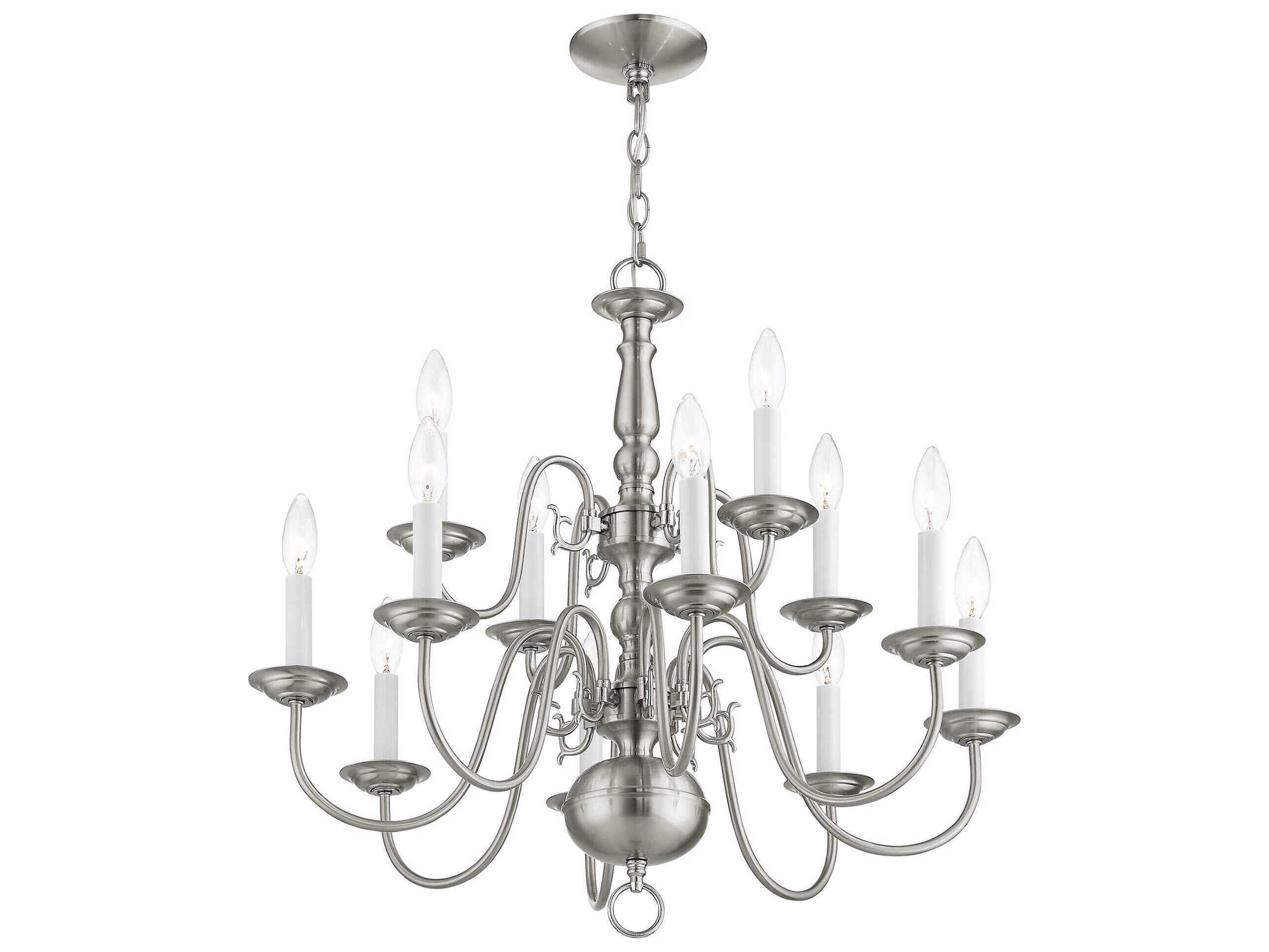 Livex Lighting Williamsburgh 12-Light Brushed Nickel Candelabra Chandelier