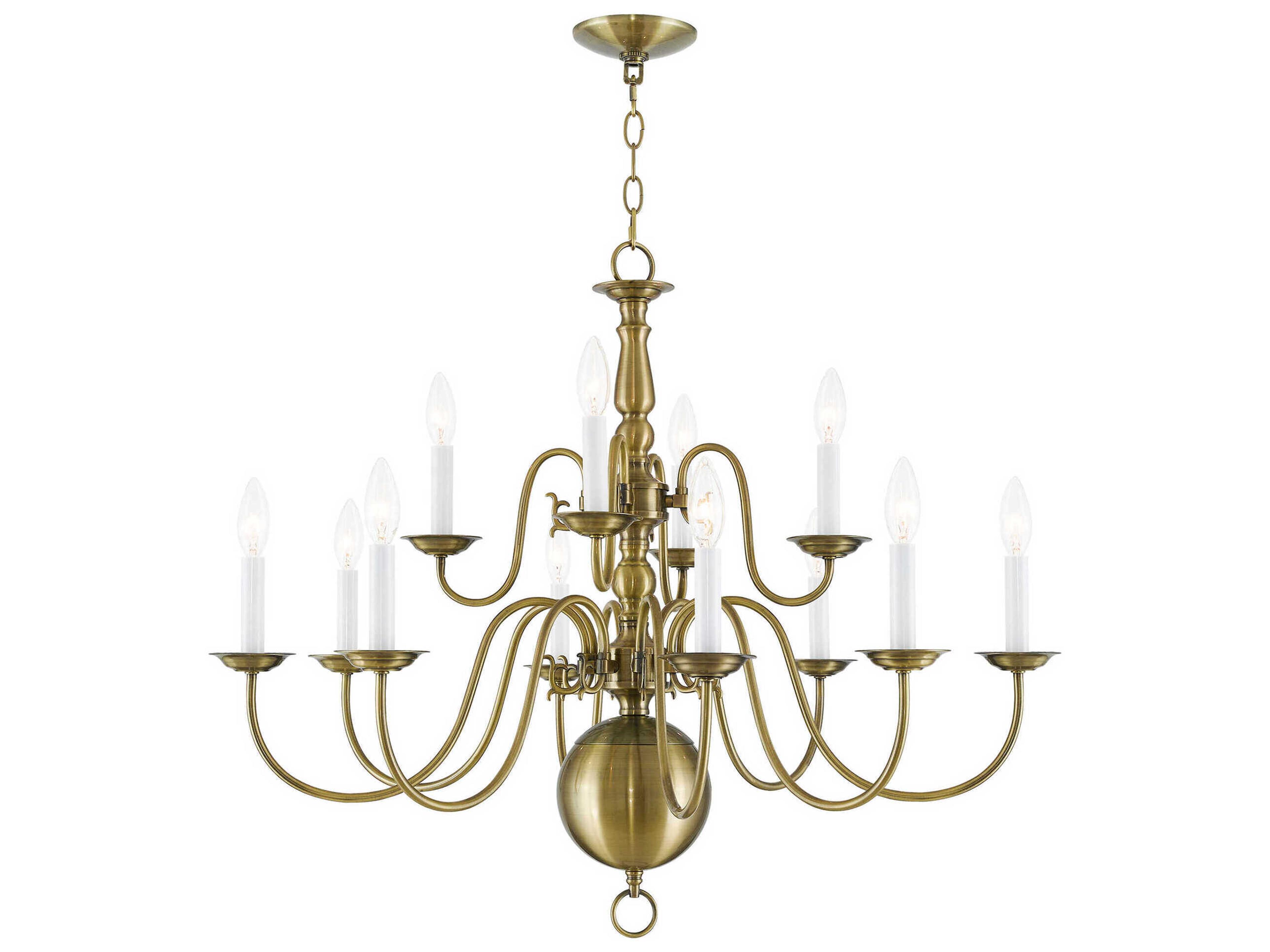 Williamsburgh 12-Light Antique Brass Candelabra Chandelier