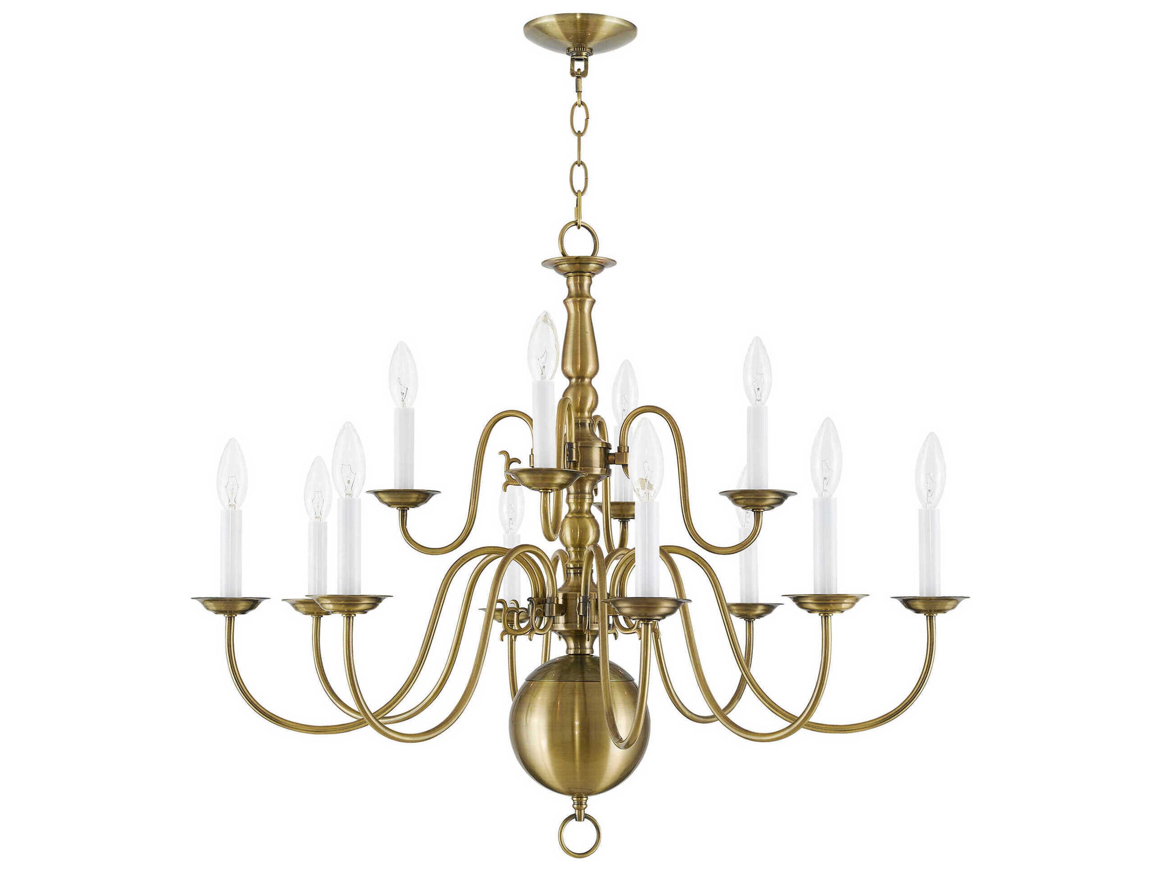 Livex Lighting Williamsburgh 12-Light Antique Brass Candelabra Chandelier