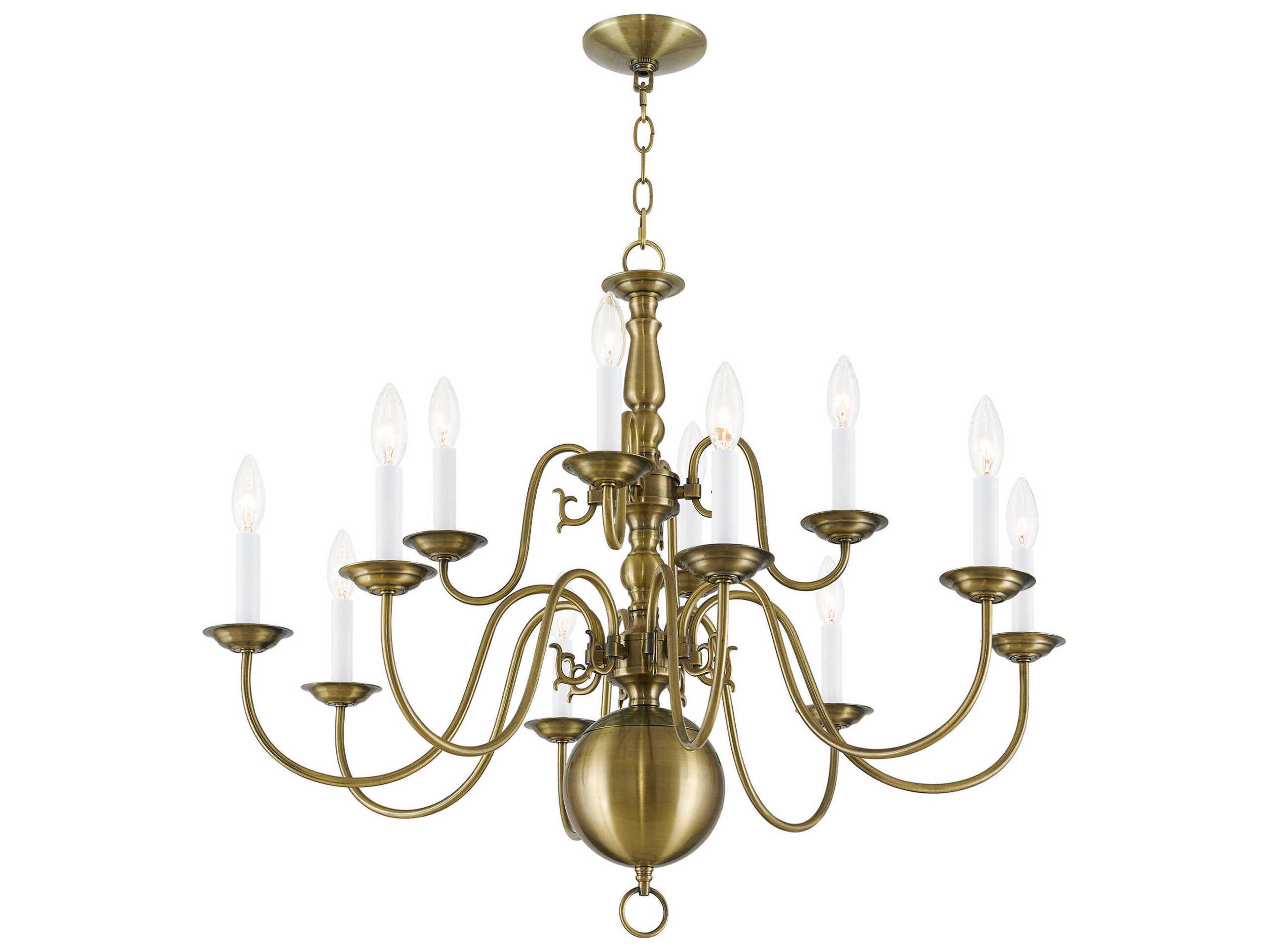 Livex Lighting Williamsburgh 12-Light Antique Brass Candelabra Chandelier
