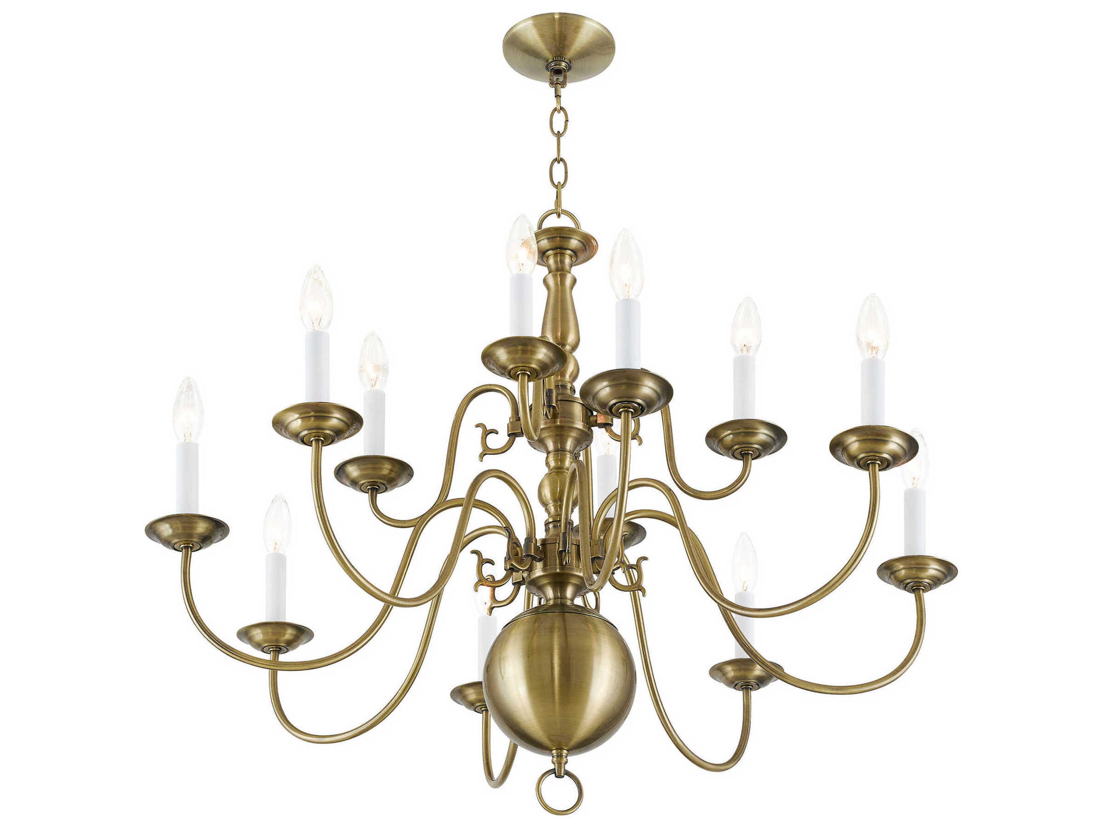 Livex Lighting Williamsburgh 12-Light Antique Brass Candelabra Chandelier