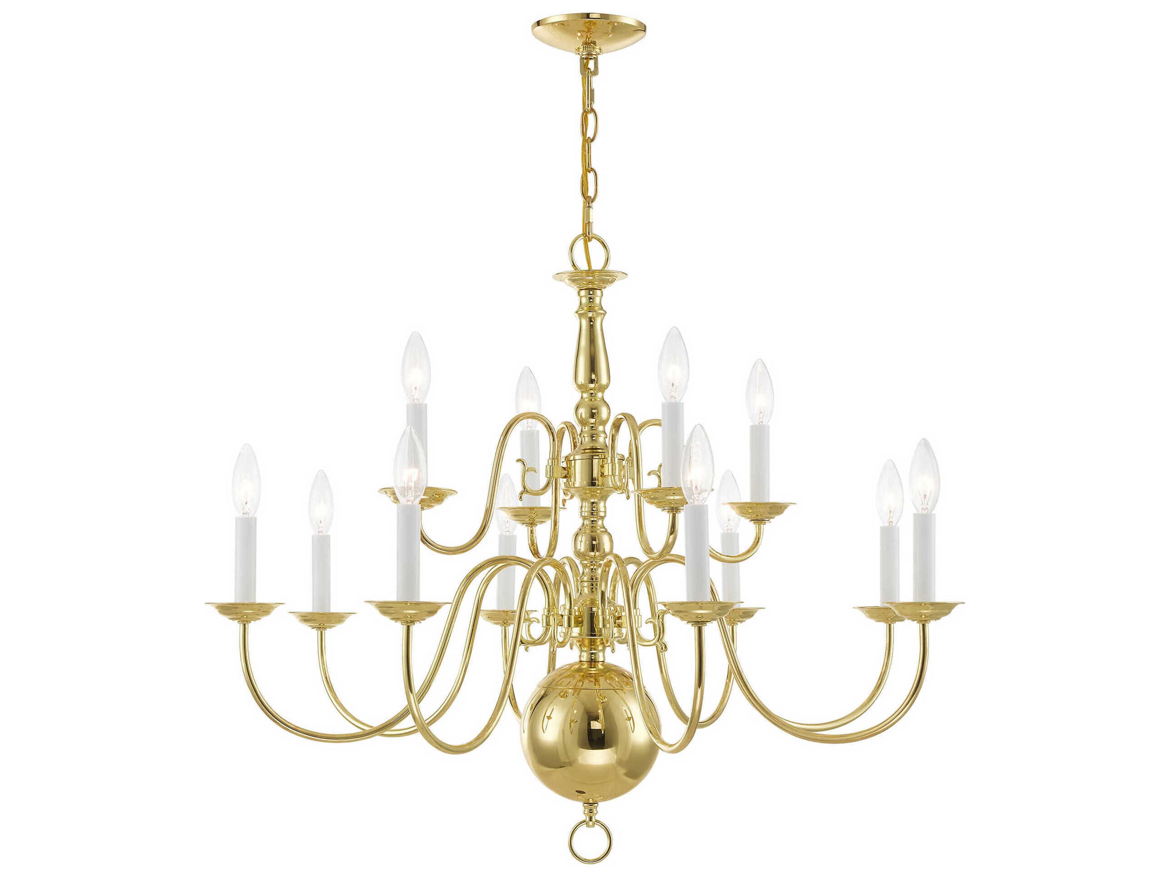 Williamsburgh 12-Light Polished Brass Candelabra Chandelier