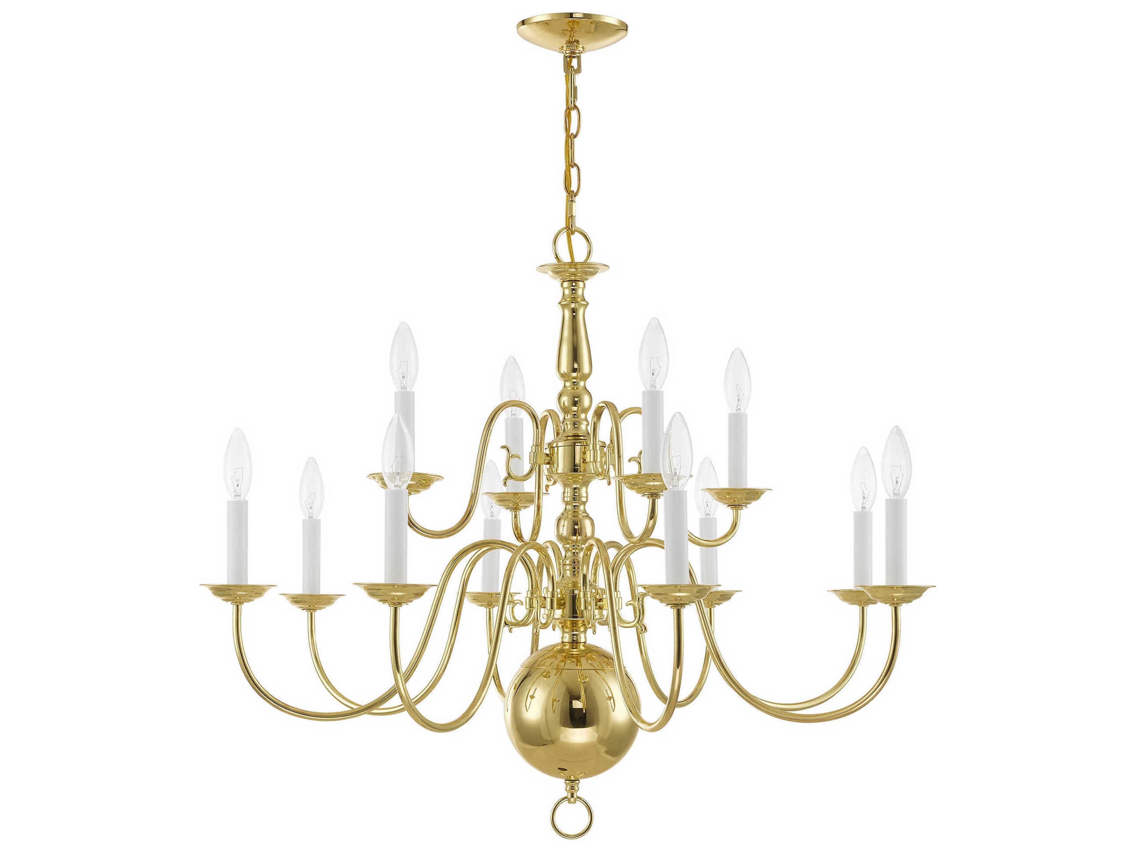 Livex Lighting Williamsburgh 12-Light Polished Brass Candelabra Chandelier