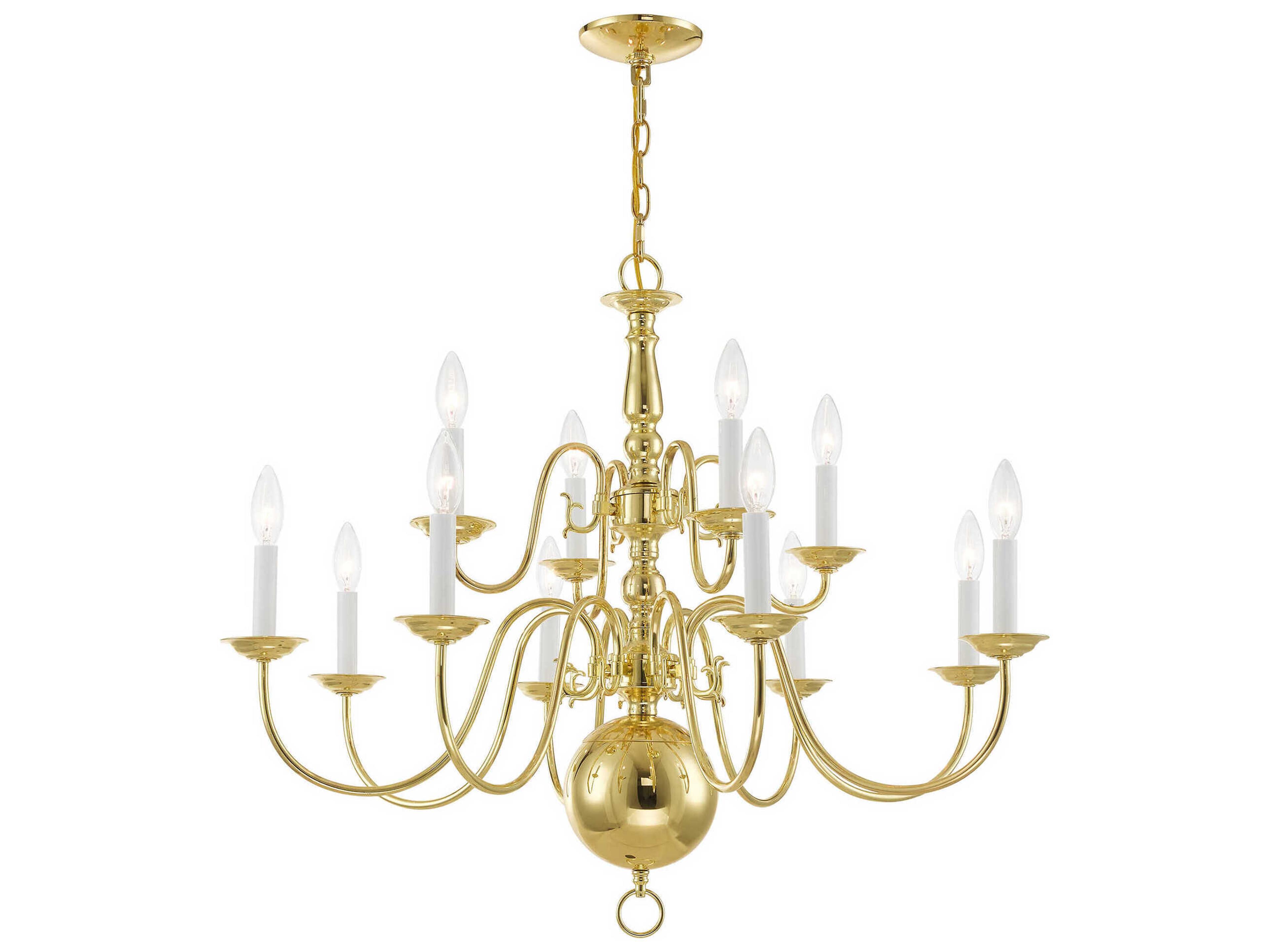 Livex Lighting Williamsburgh 12-Light Polished Brass Candelabra Chandelier