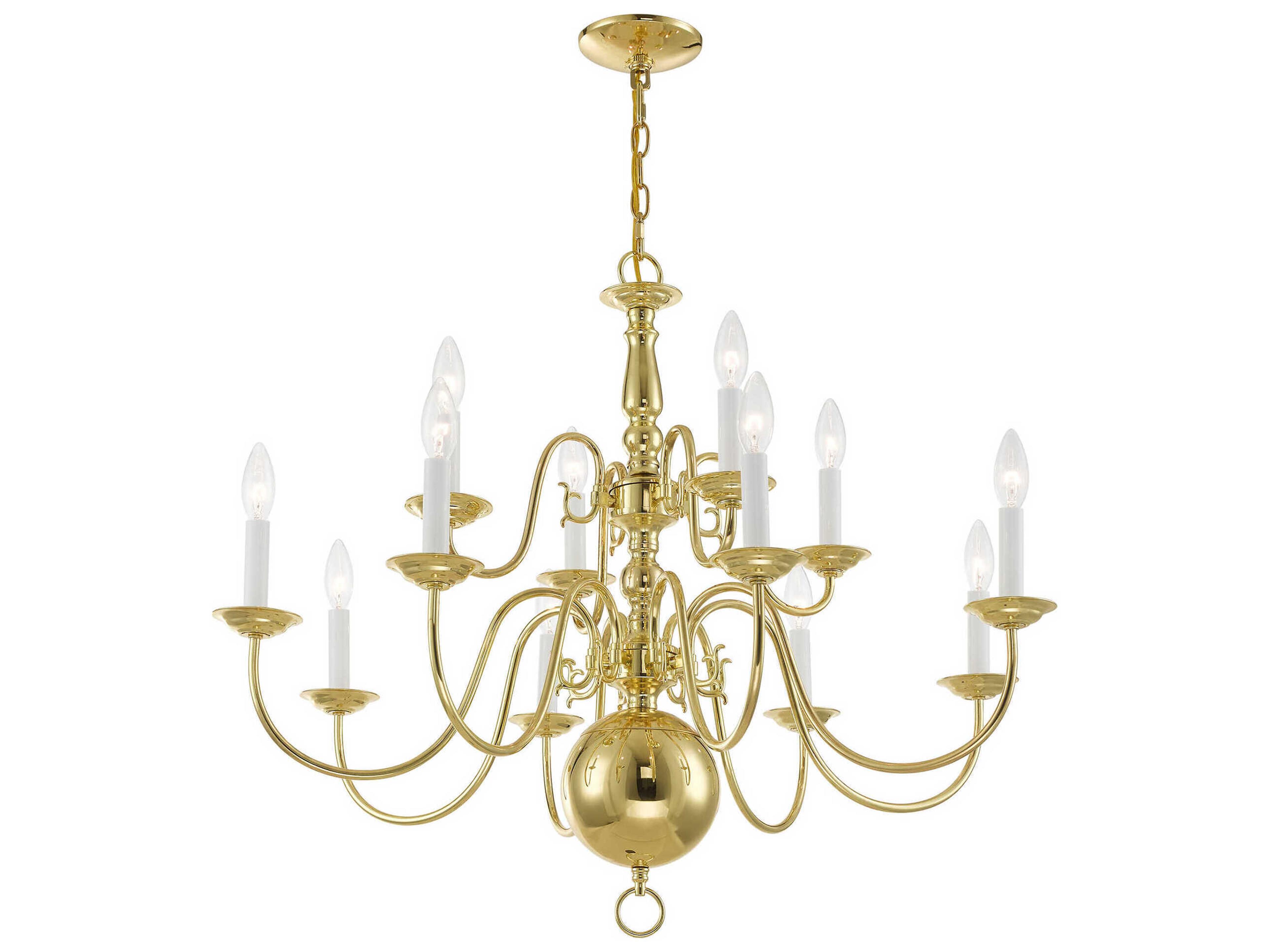 Livex Lighting Williamsburgh 12-Light Polished Brass Candelabra Chandelier