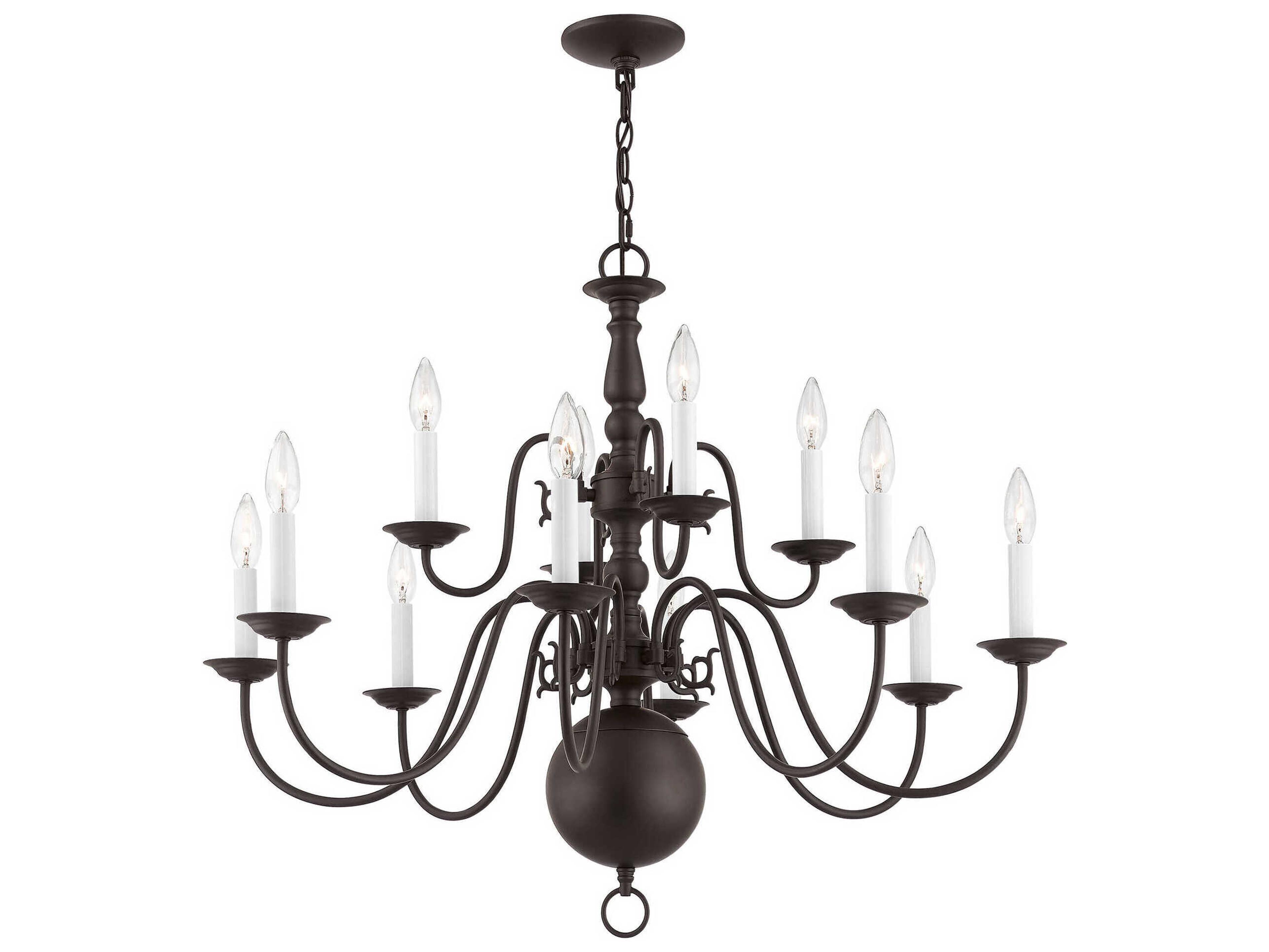 Livex Lighting Williamsburgh 12-Light Bronze Candelabra Chandelier