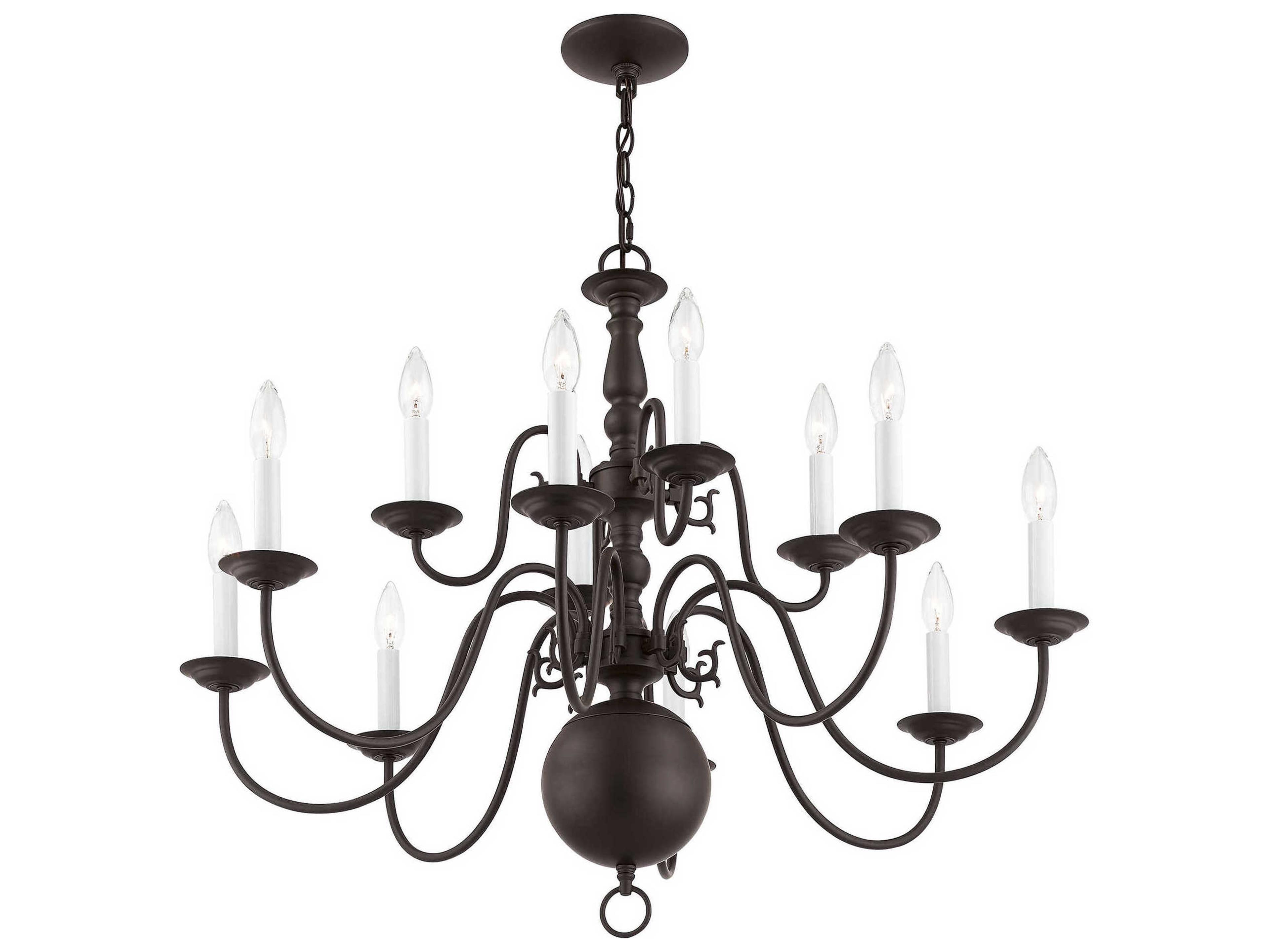 Livex Lighting Williamsburgh 12-Light Bronze Candelabra Chandelier