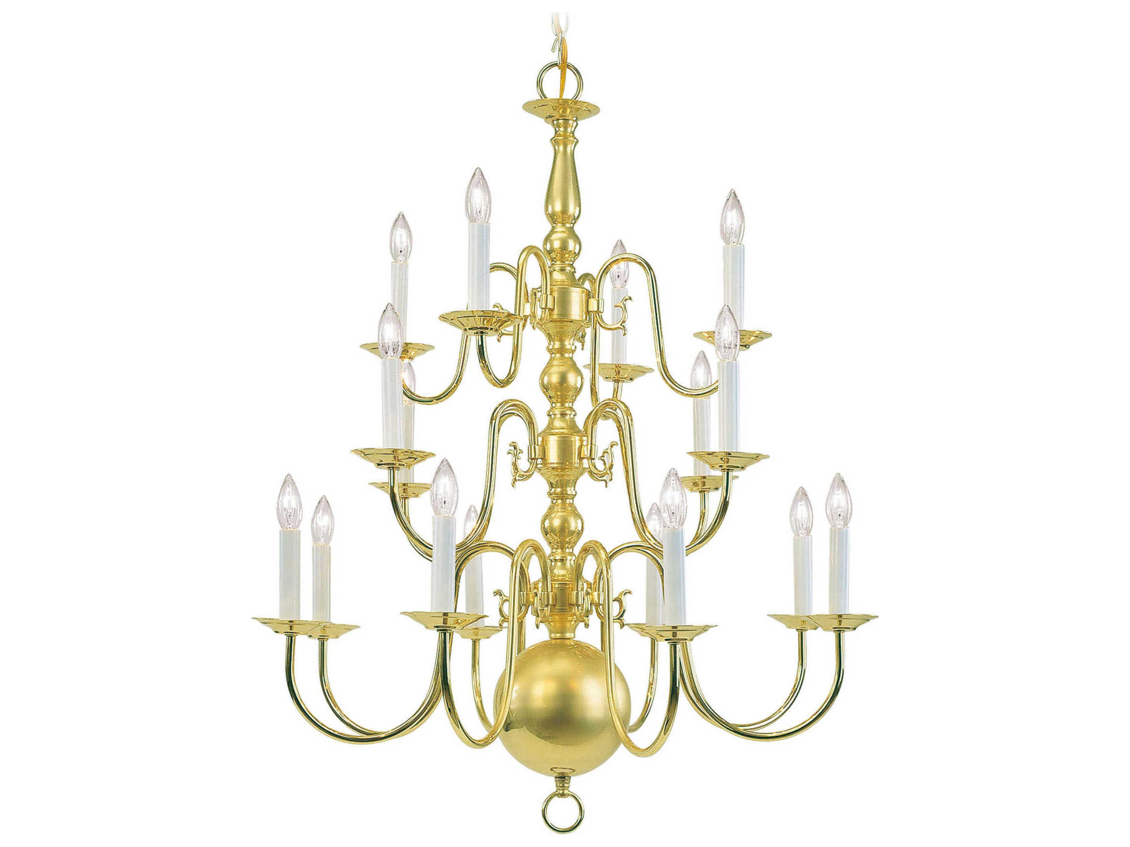 Williamsburgh 16-Light6-Light Polished Brass Candelabra Chandelier