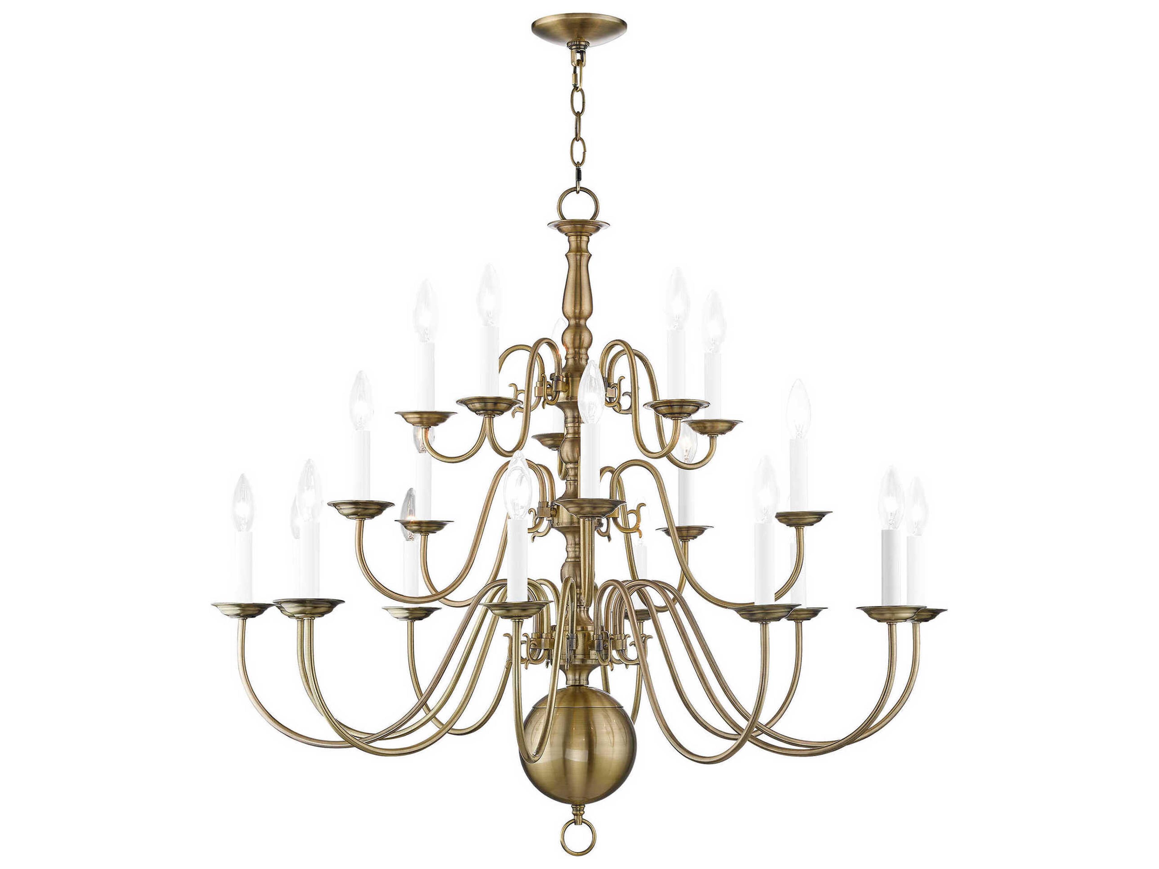 Williamsburgh 20-Light Antique Brass Candelabra Chandelier