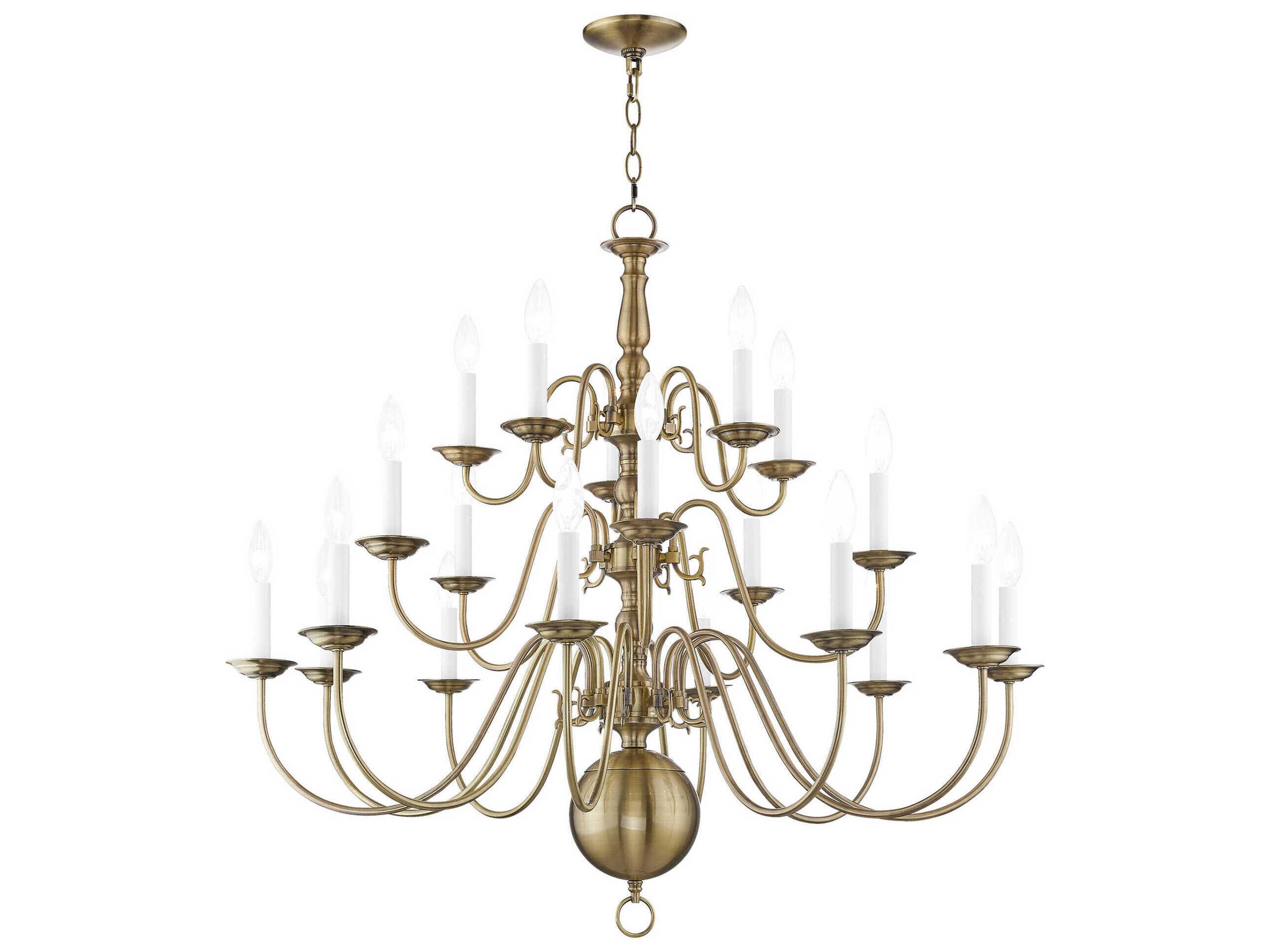 Livex Lighting Williamsburgh 20-Light Antique Brass Candelabra Chandelier