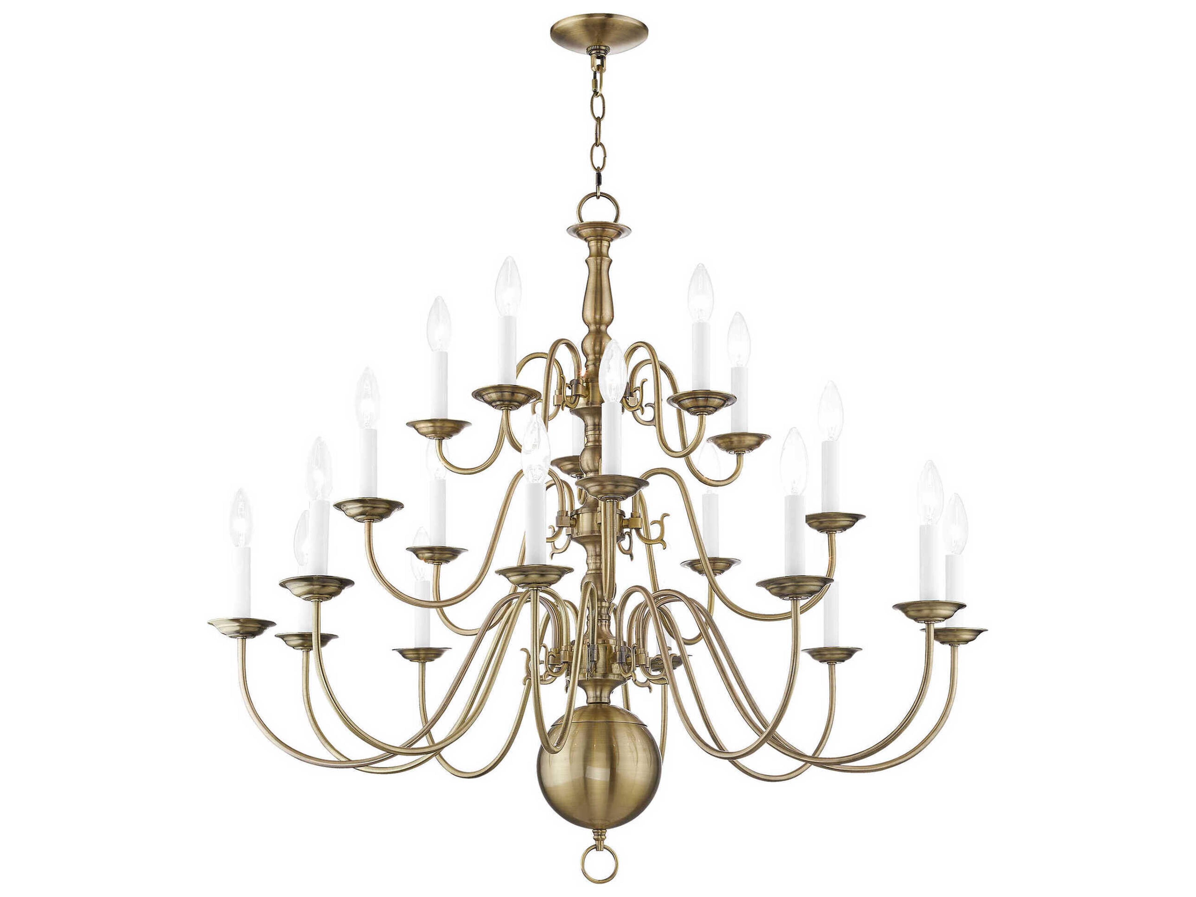 Livex Lighting Williamsburgh 20-Light Antique Brass Candelabra Chandelier