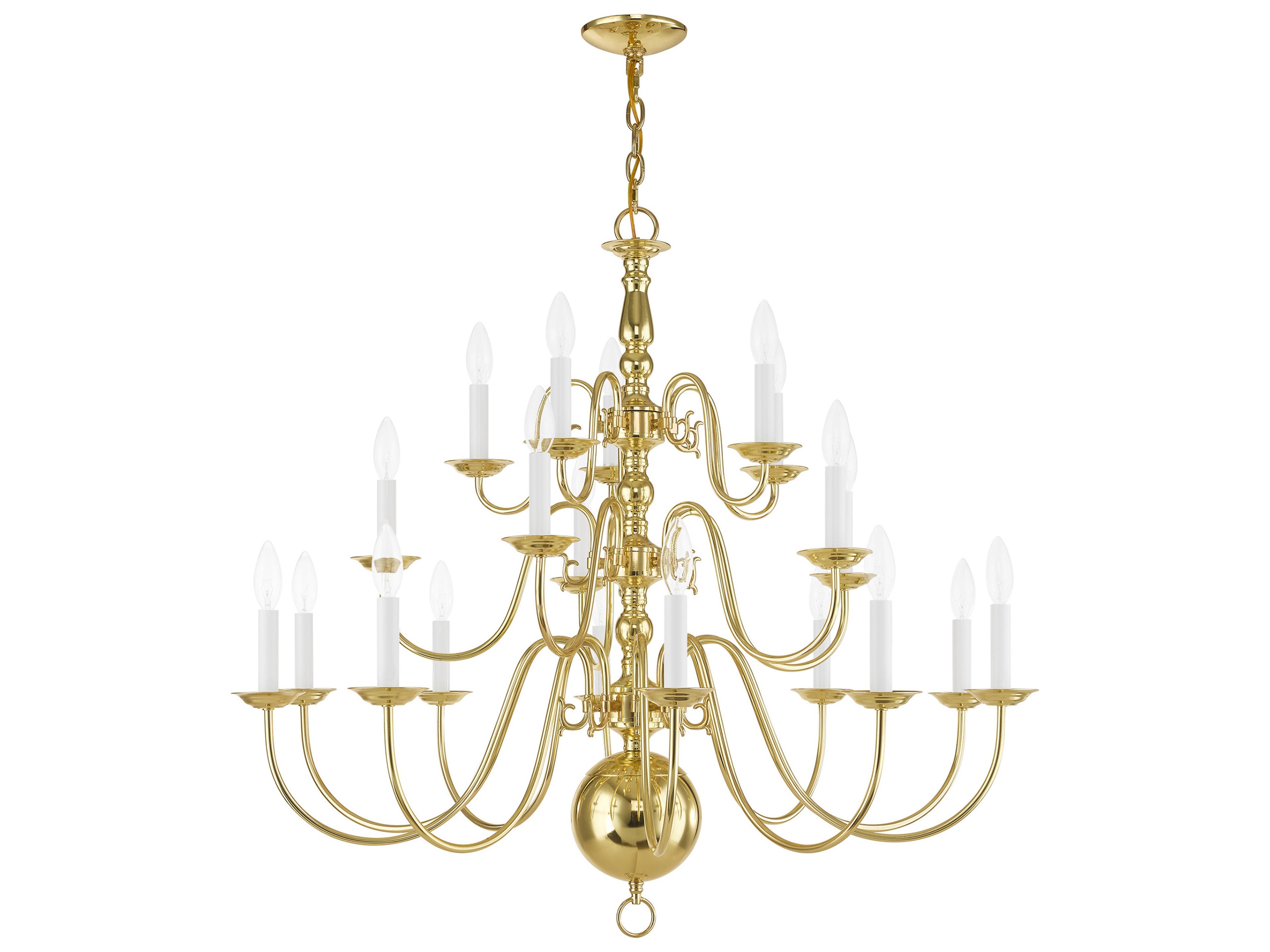Livex Lighting Williamsburgh 20-Light Polished Brass Candelabra Chandelier