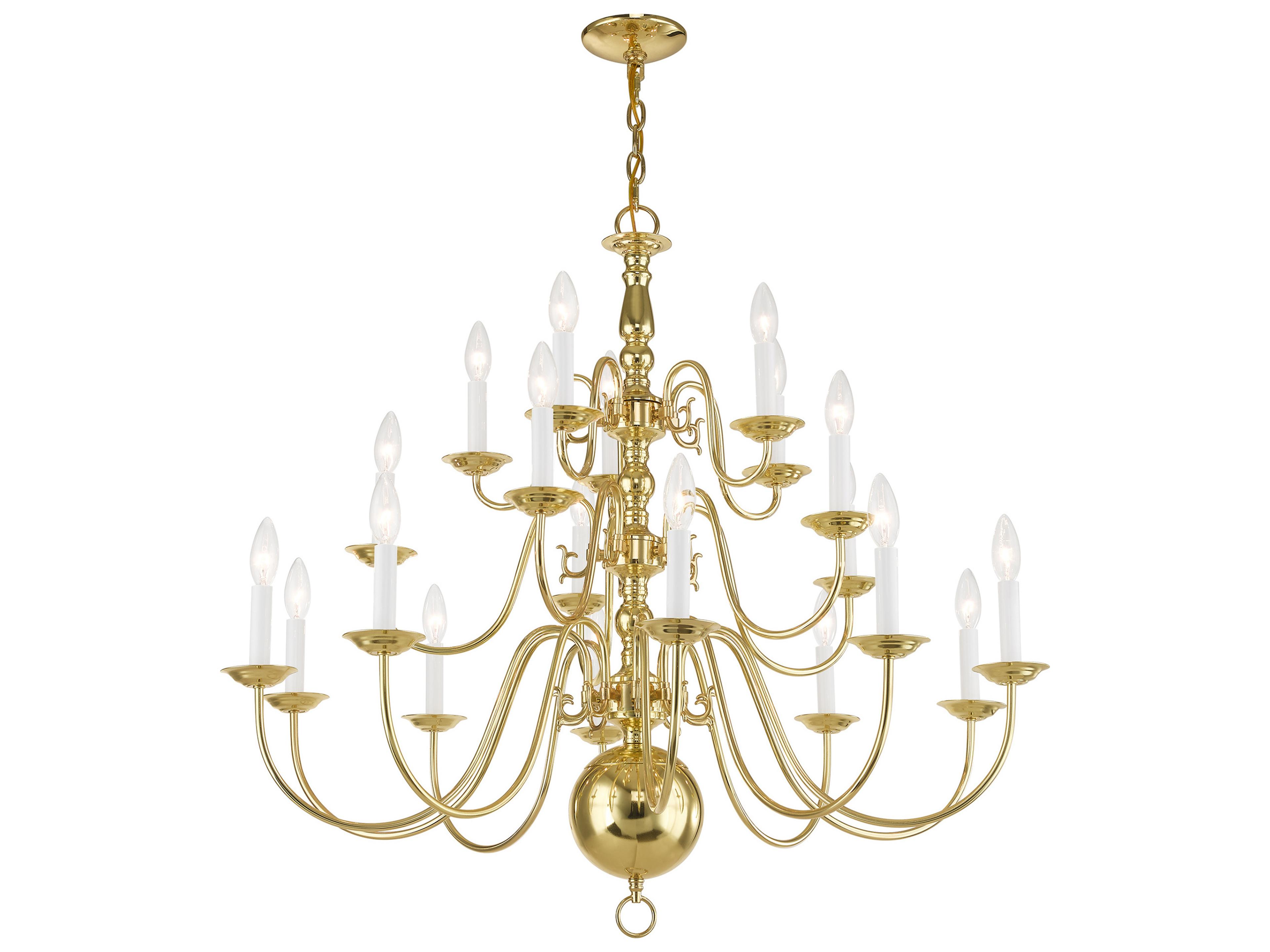 Livex Lighting Williamsburgh 20-Light Polished Brass Candelabra Chandelier