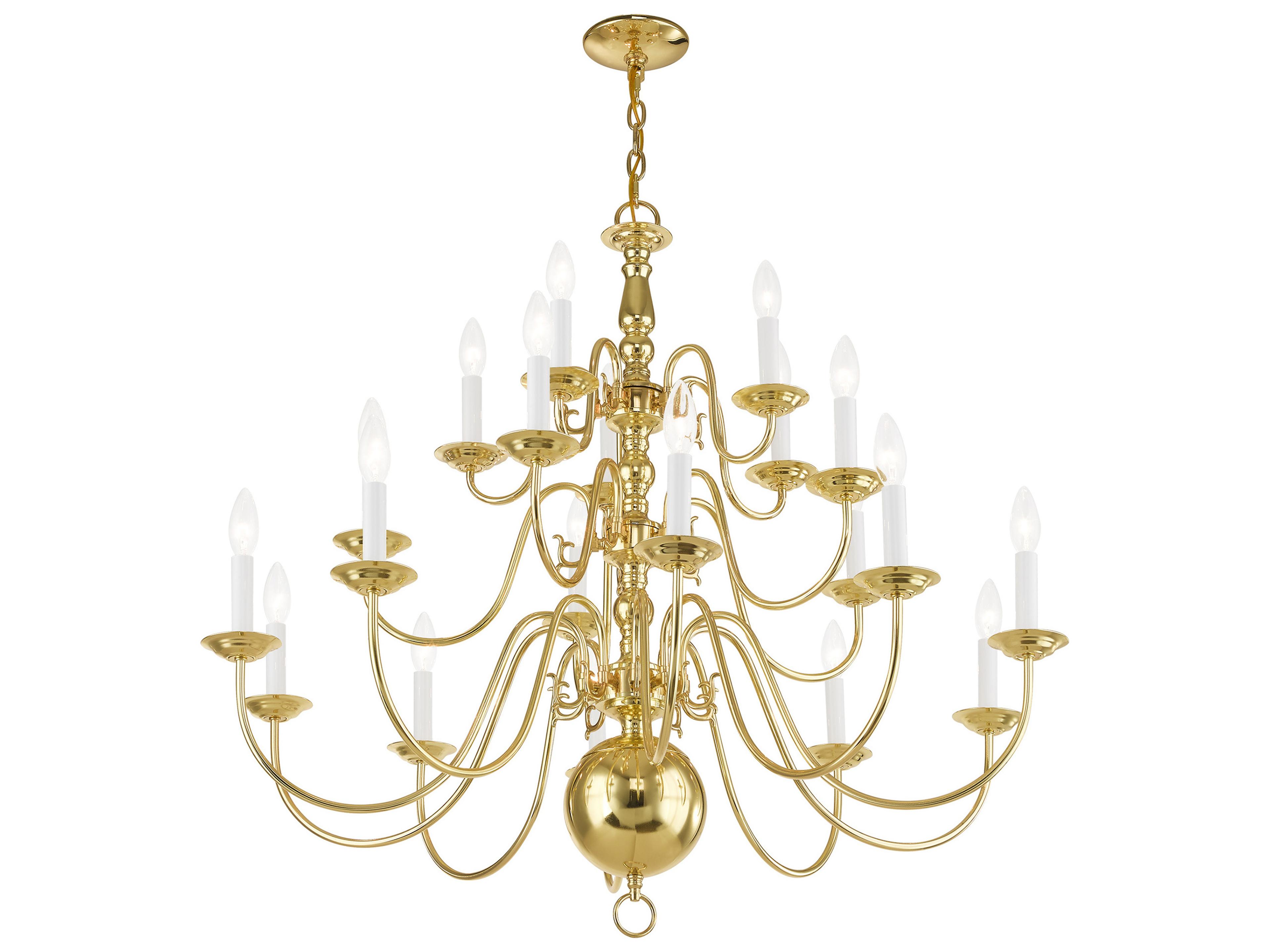 Livex Lighting Williamsburgh 20-Light Polished Brass Candelabra Chandelier