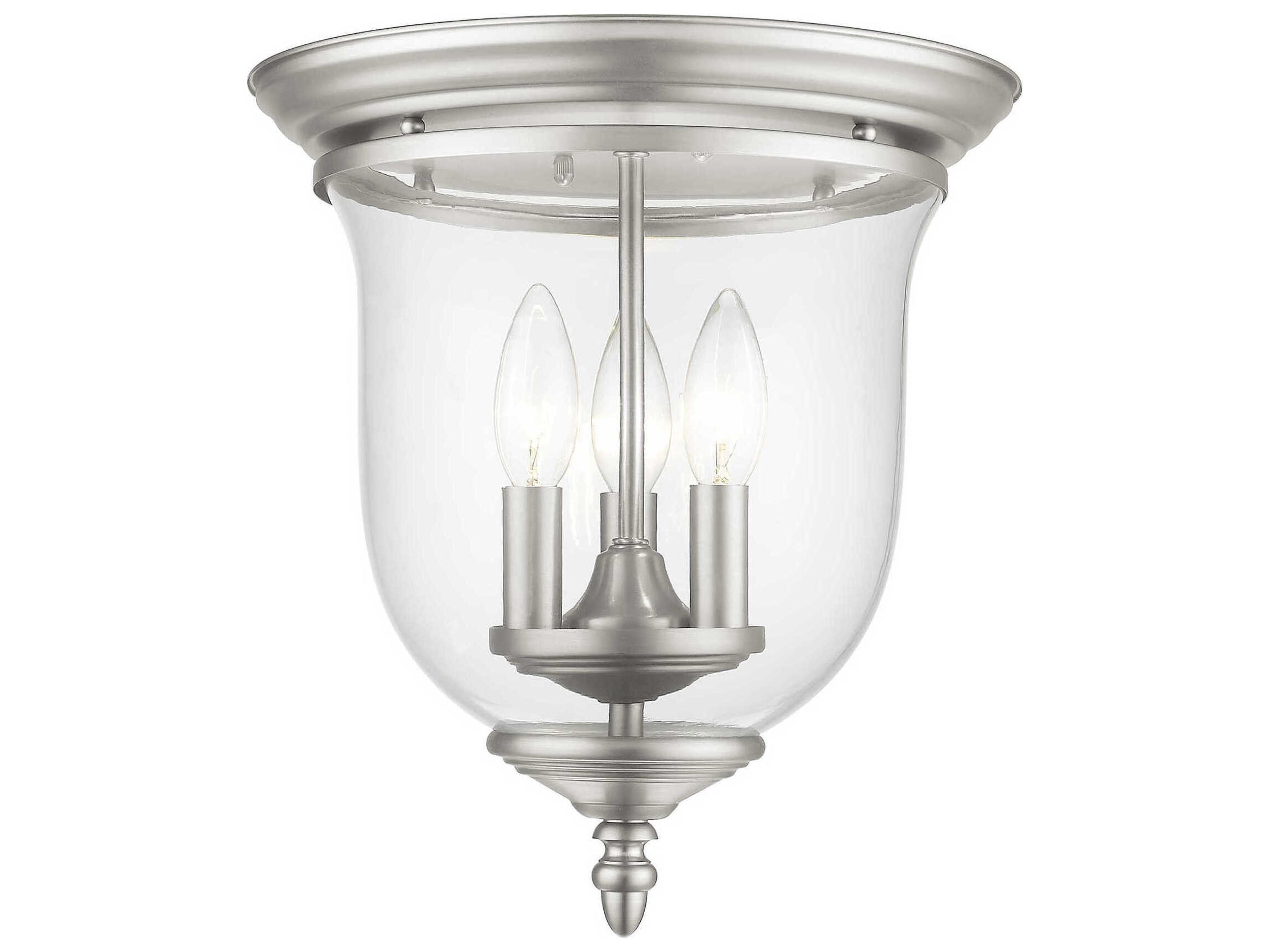Legacy 3-Light Brushed Nickel Clear Glass Bell Flush Mount