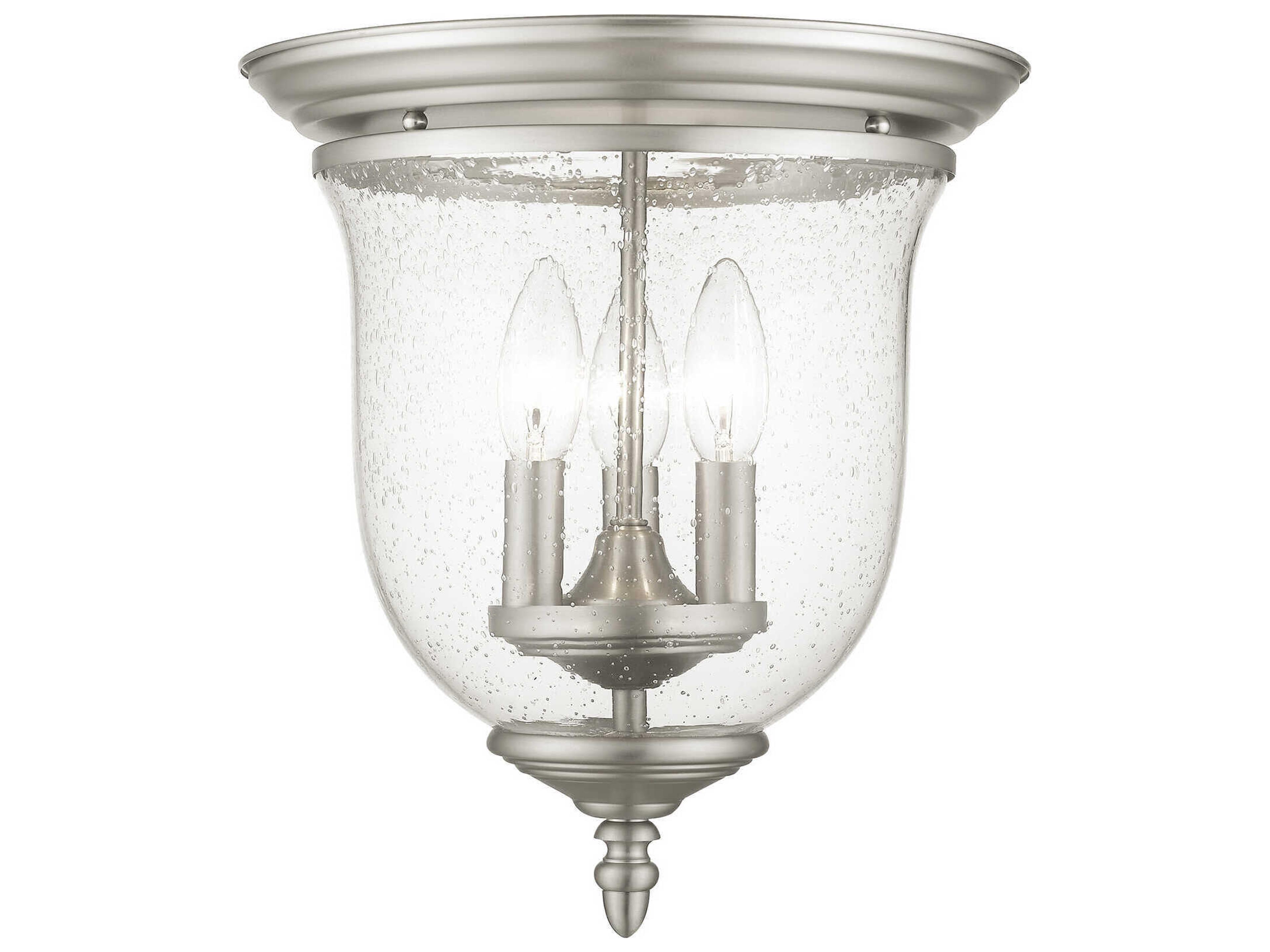 Legacy 3-Light Brushed Nickel Clear Glass Bell Flush Mount