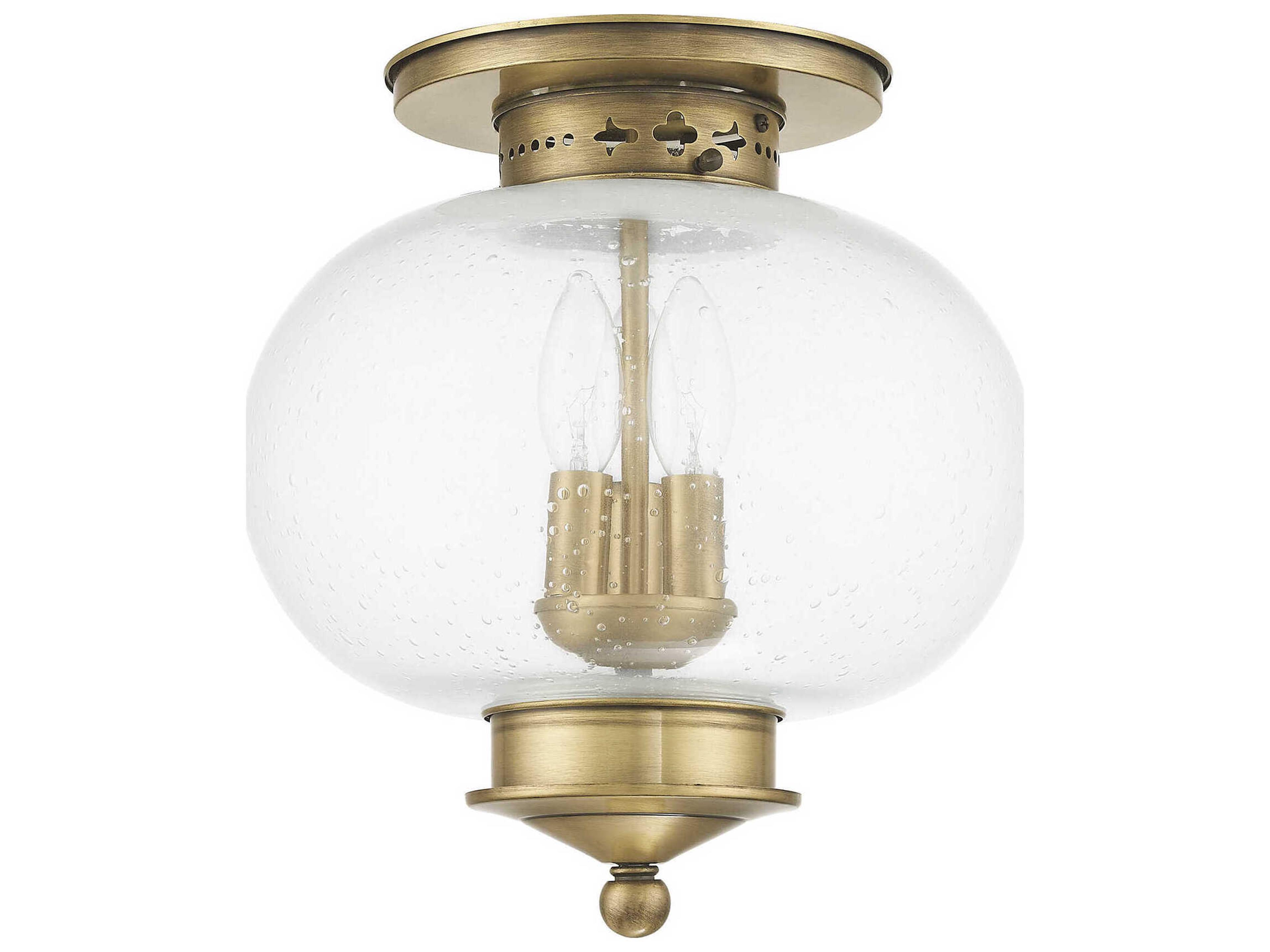 Livex Lighting Harbor 3-Light Antique Brass Glass Semi Flush Mount
