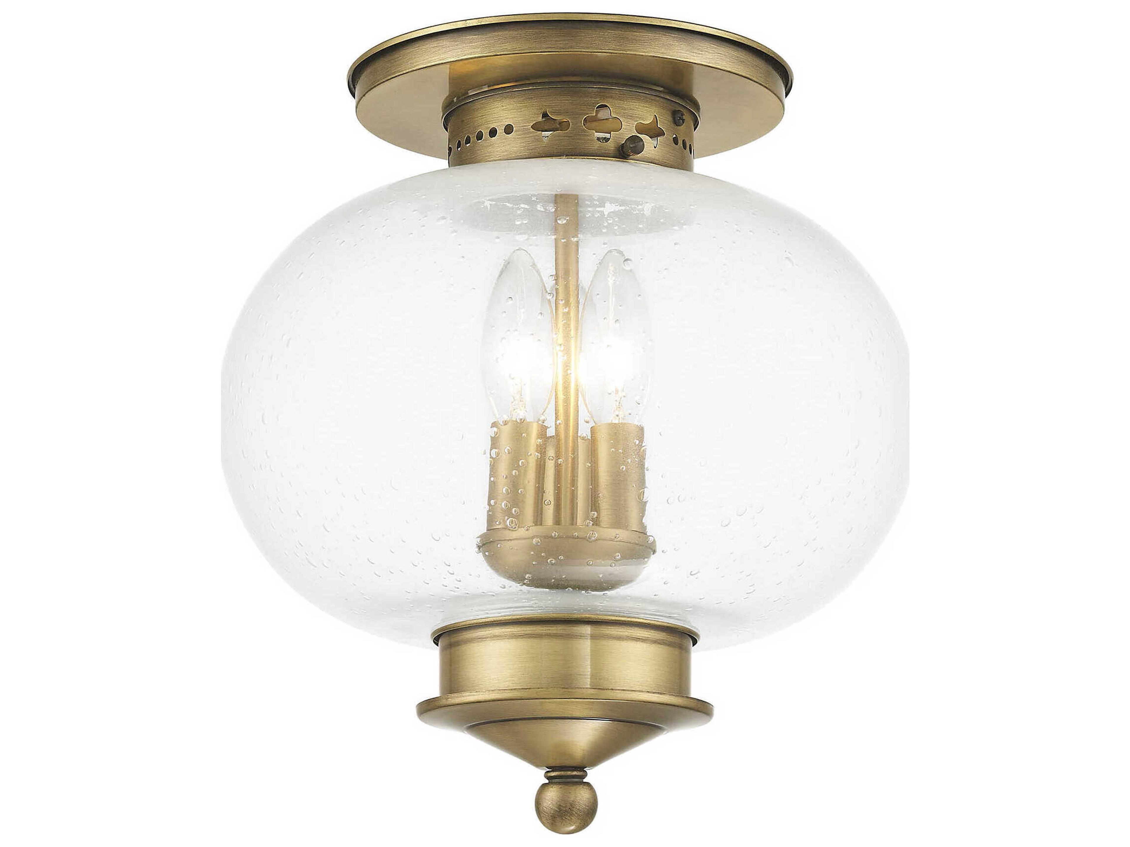 Livex Lighting Harbor 3-Light Antique Brass Glass Semi Flush Mount