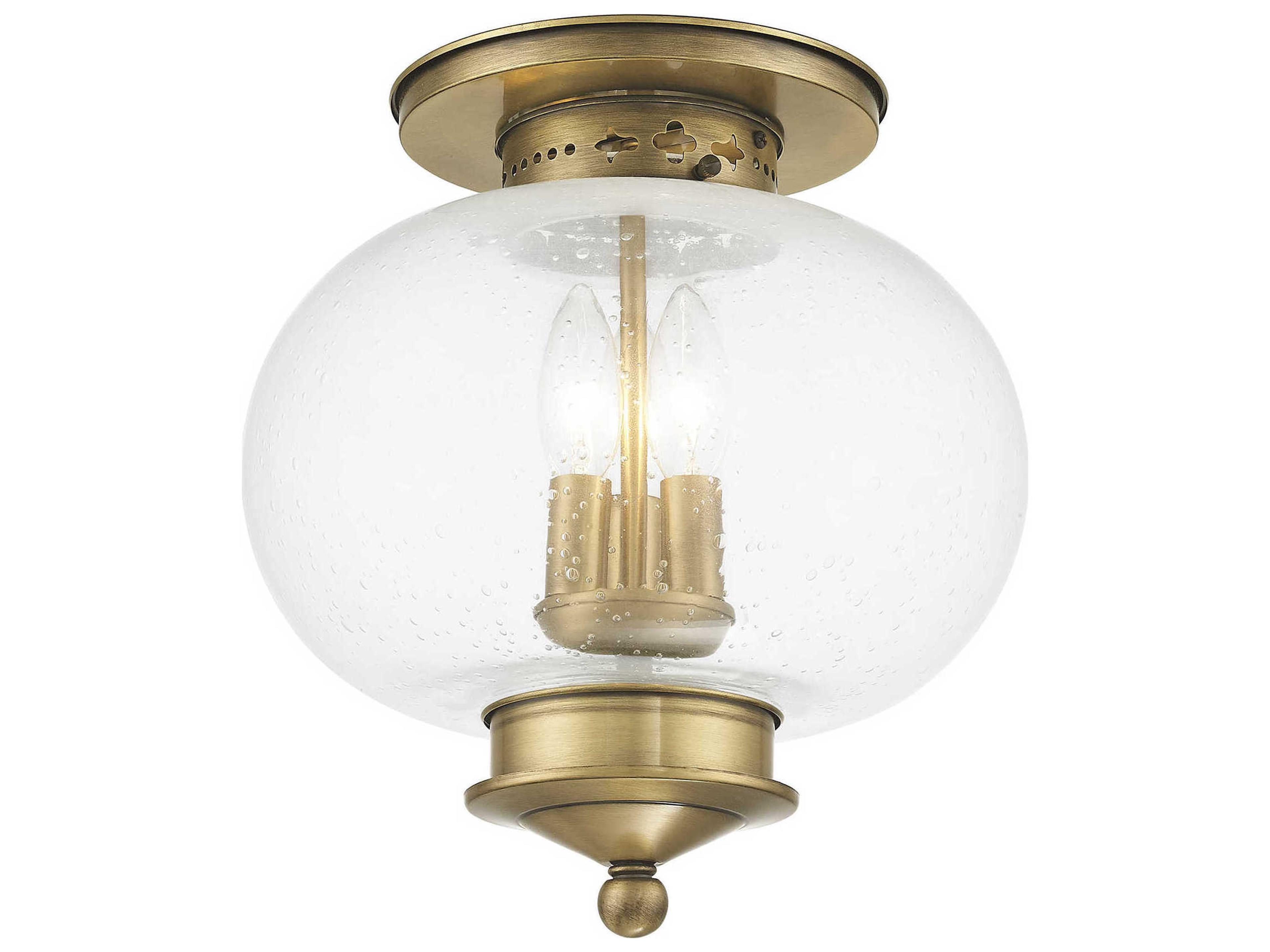 Livex Lighting Harbor 3-Light Antique Brass Glass Semi Flush Mount