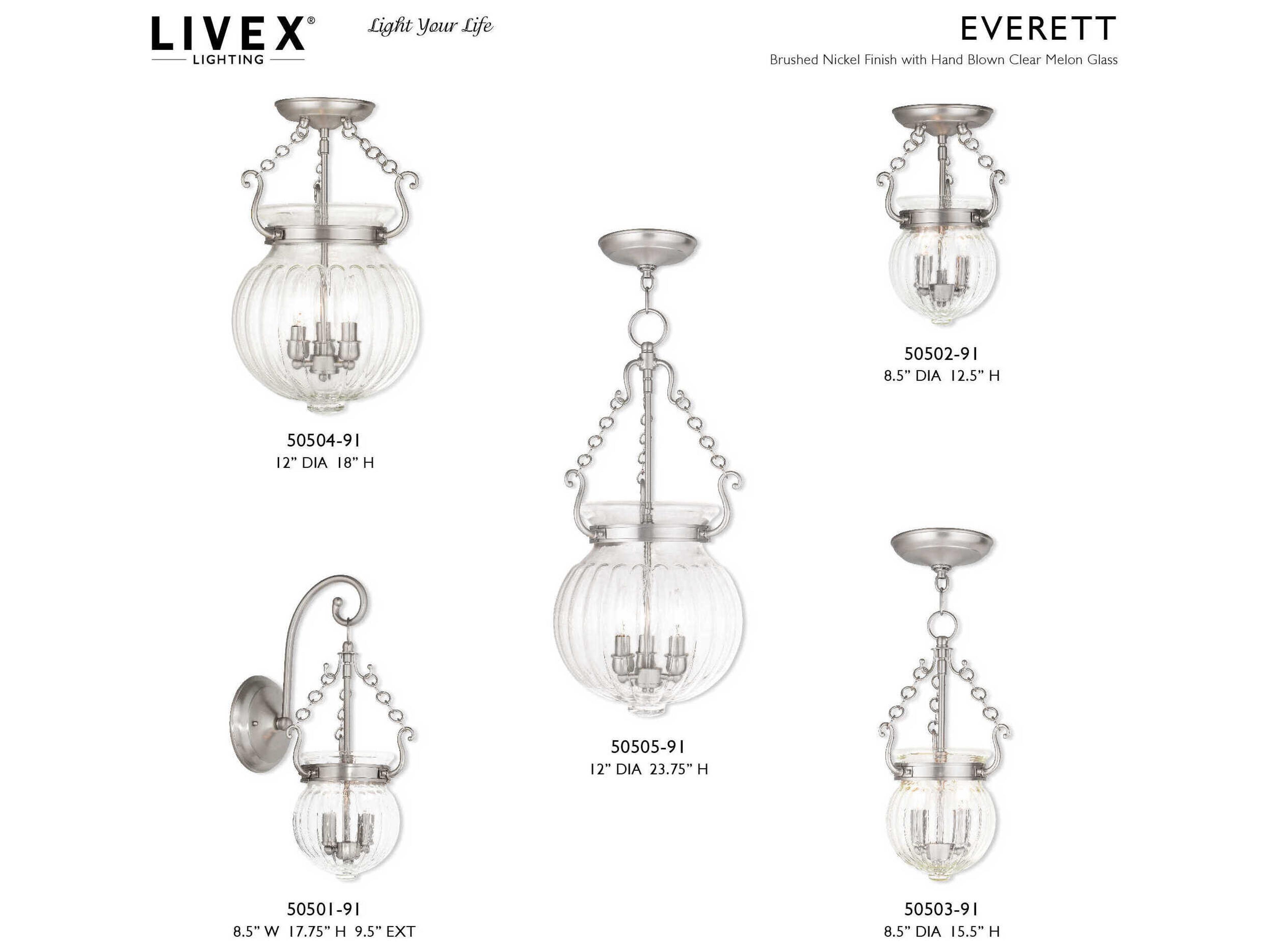 Livex Lighting Everett 3-Light Brushed Nickel Glass Chandelier
