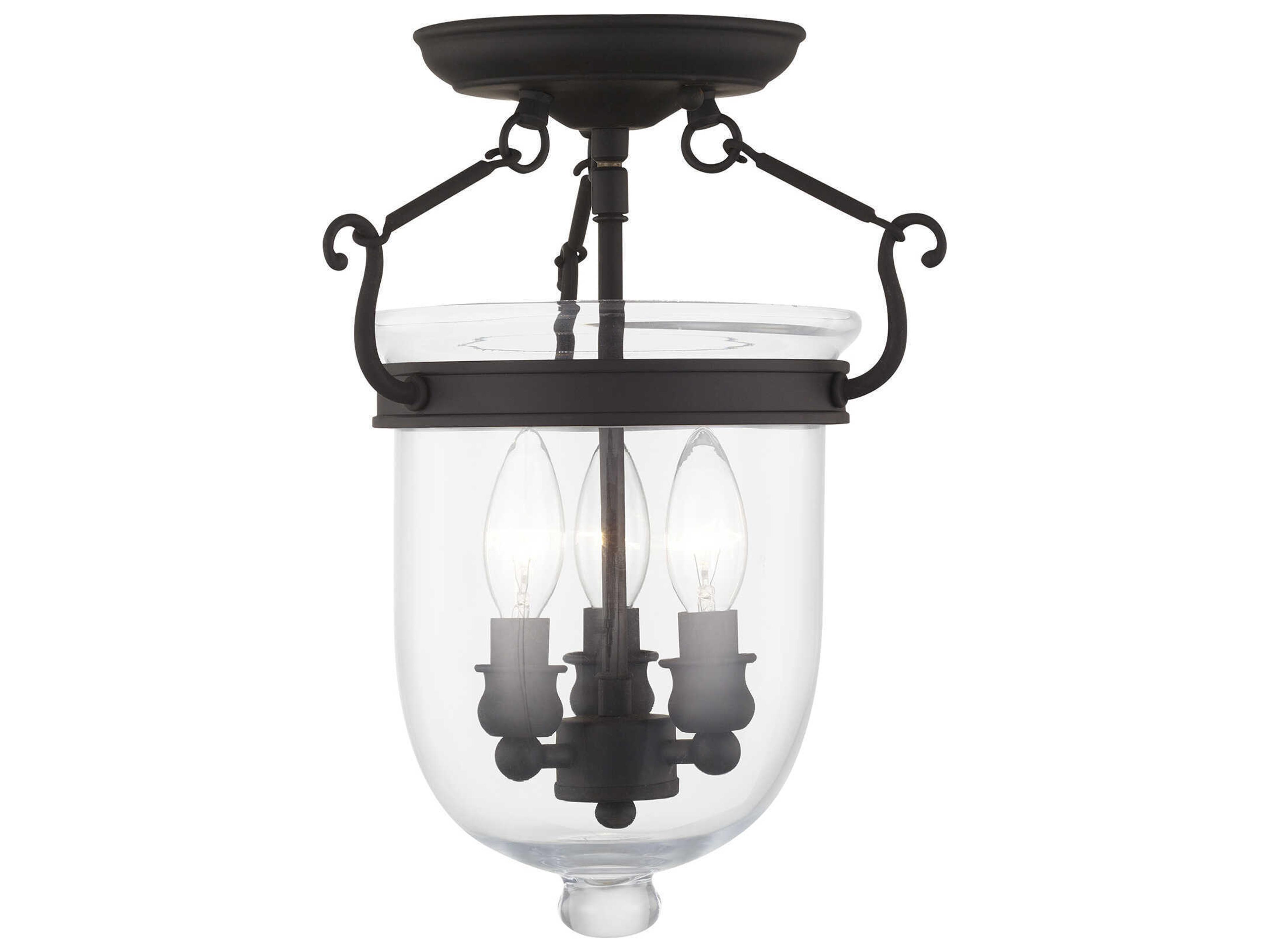Jefferson 3-Light Black Glass Bell Semi Flush Mount