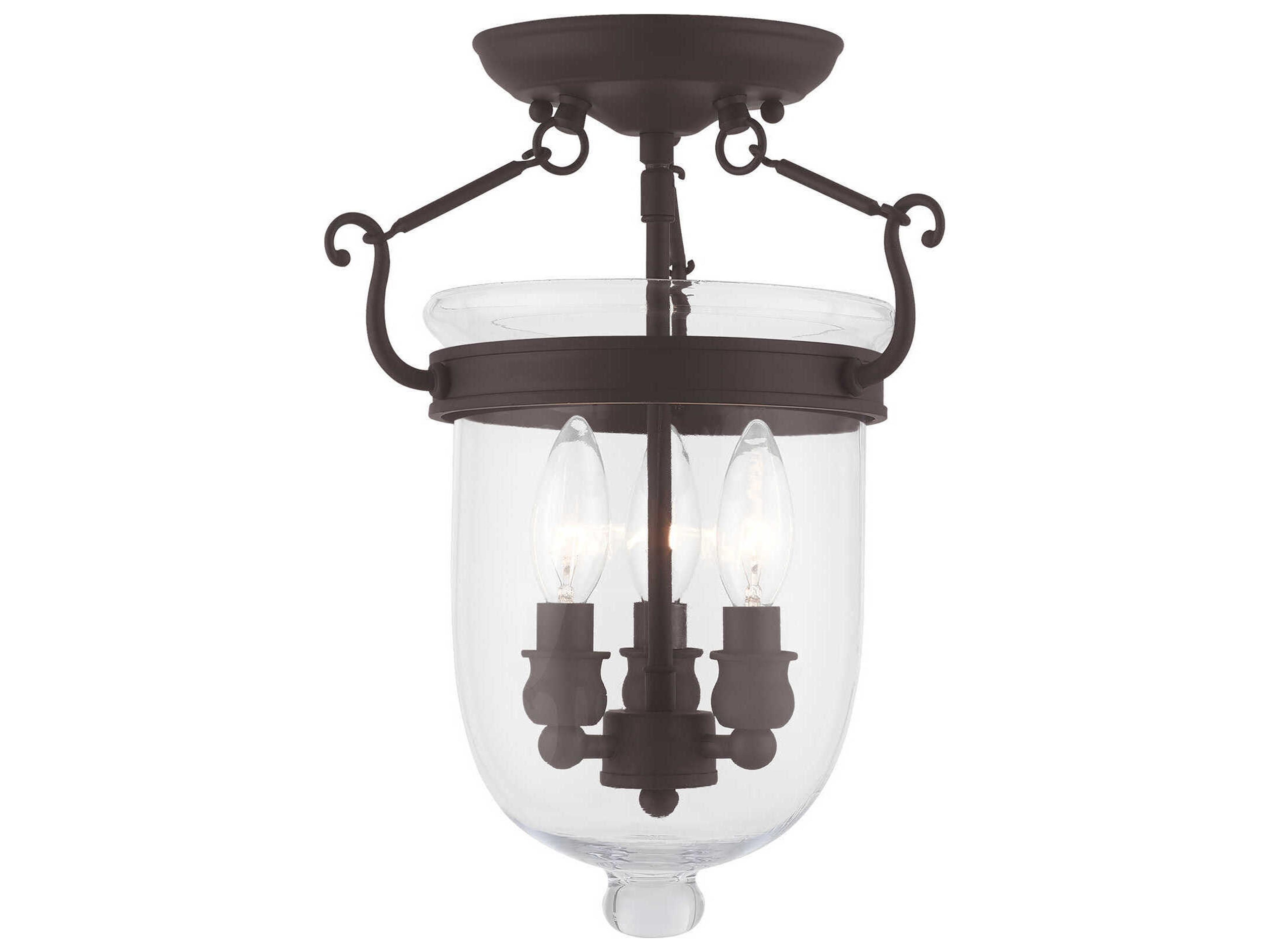 Jefferson 3-Light Bronze Glass Bell Semi Flush Mount
