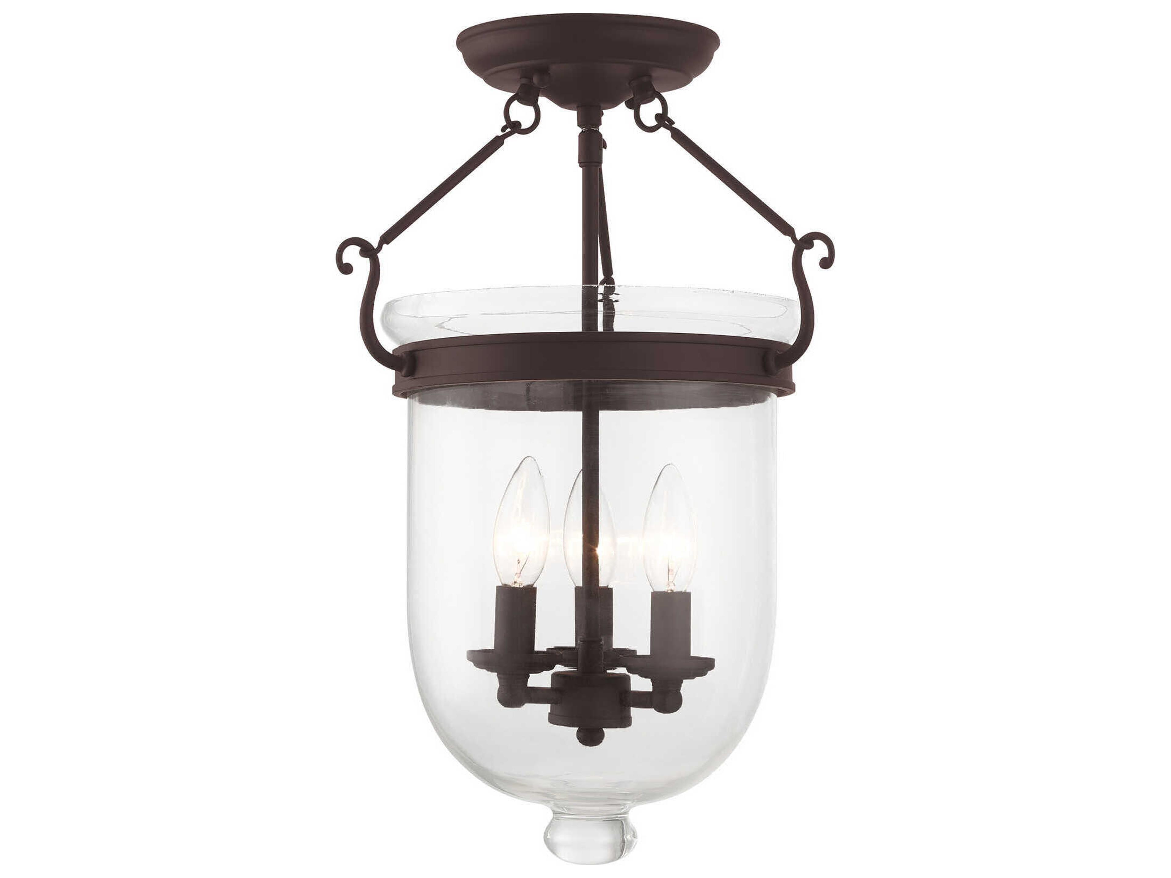 Jefferson 3-Light Bronze Glass Bell Semi Flush Mount