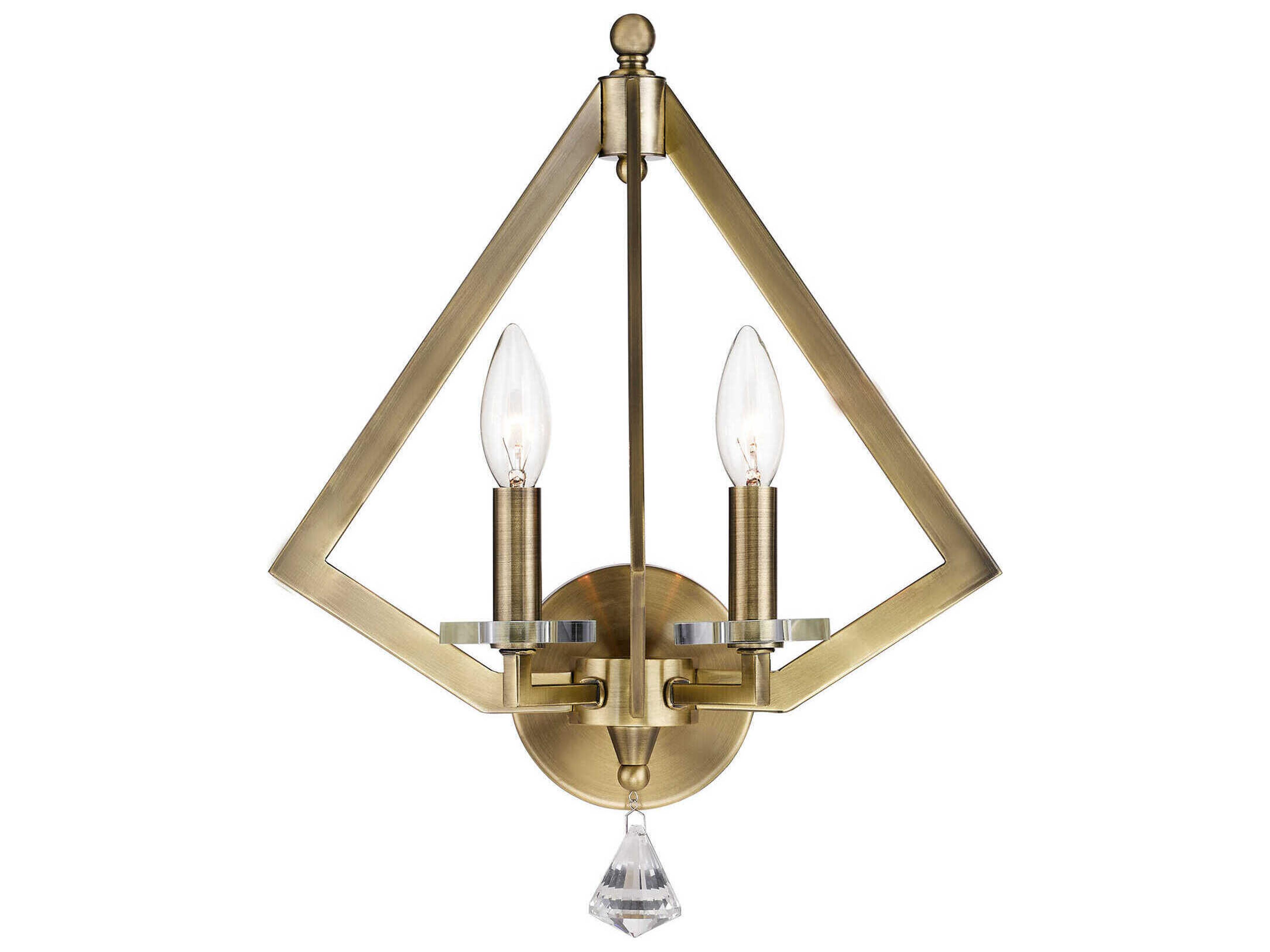 Livex Lighting Diamond 2-Light Antique Brass Crystal Wall Sconce