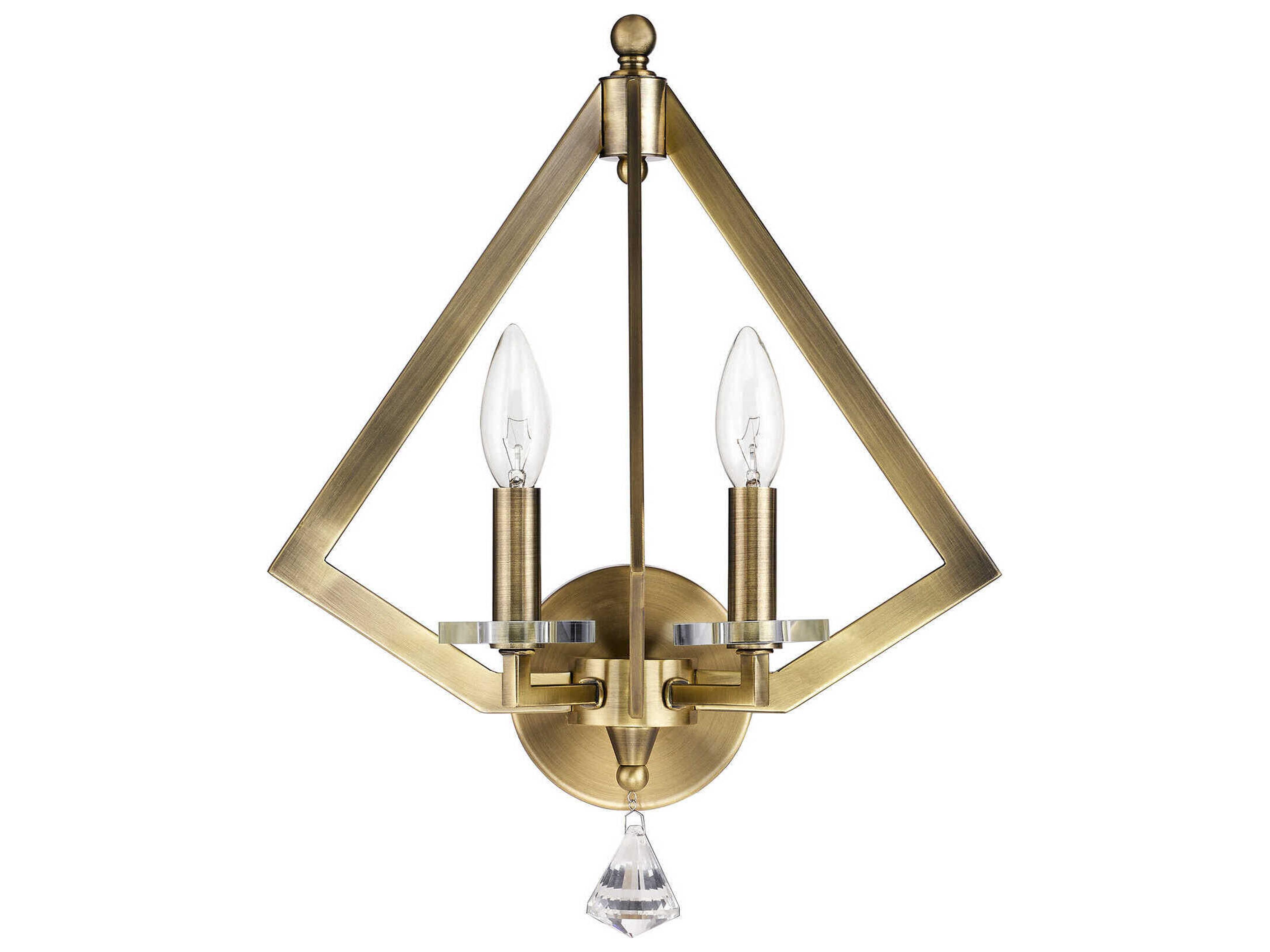 Livex Lighting Diamond 2-Light Antique Brass Crystal Wall Sconce
