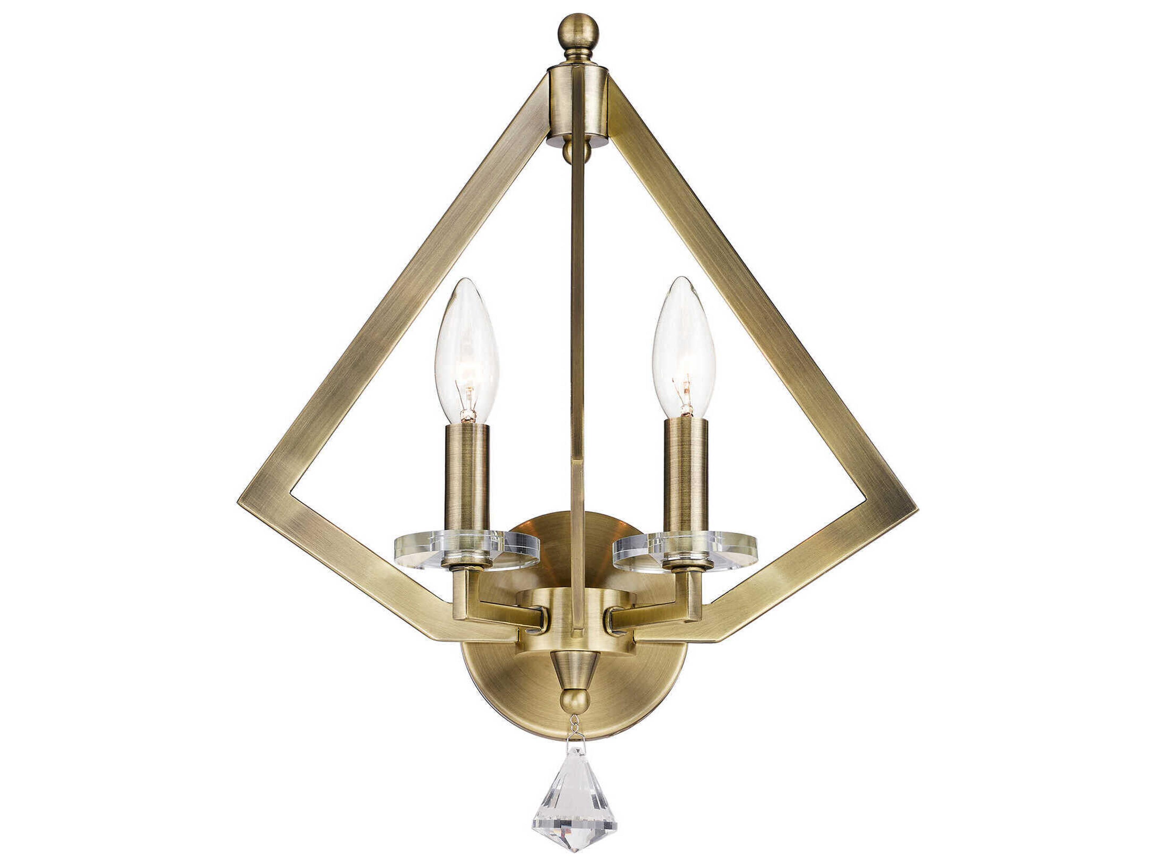 Livex Lighting Diamond 2-Light Antique Brass Crystal Wall Sconce