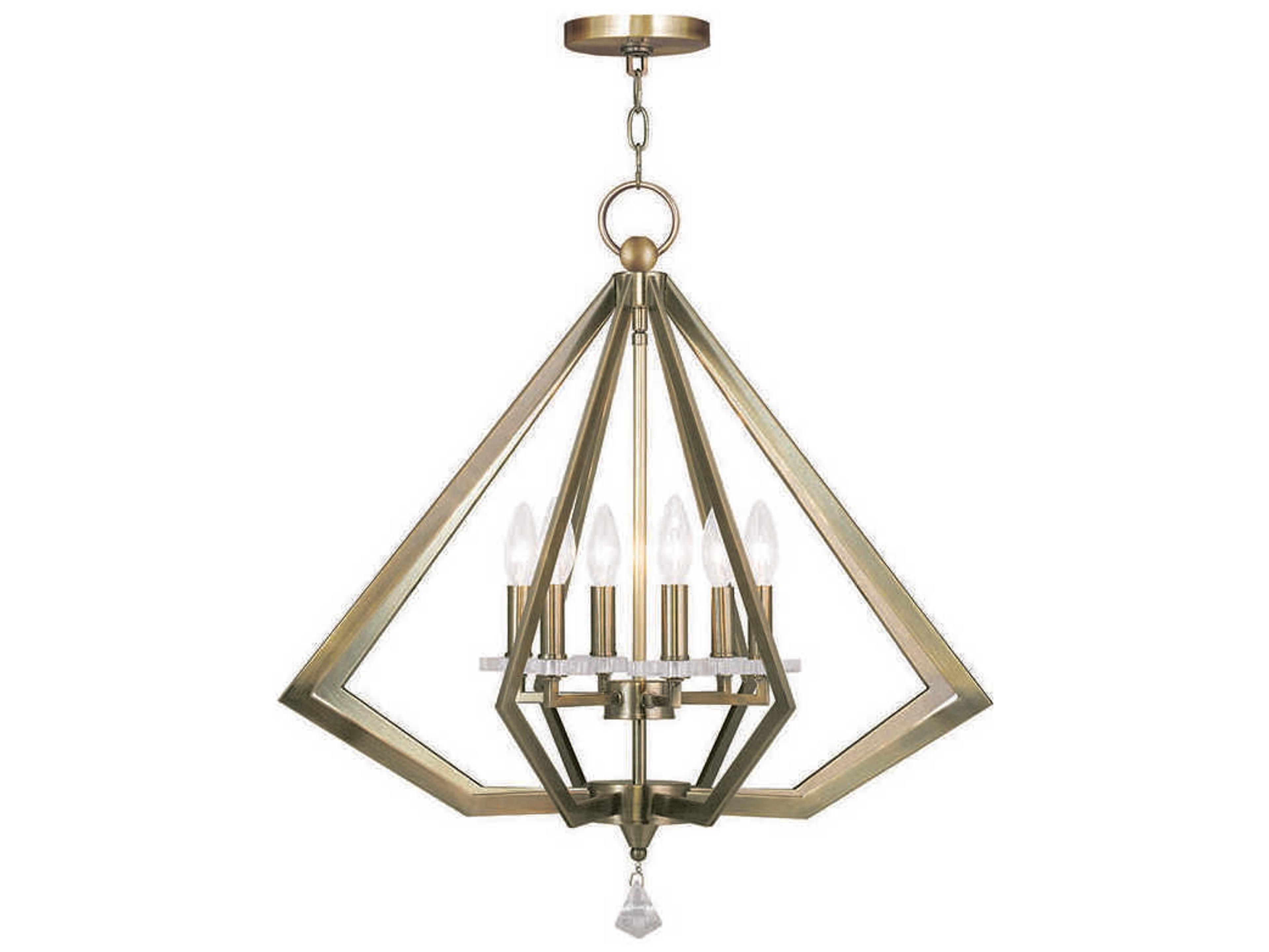Diamond 6-Light Antique Brass Crystal Candelabra Chandelier