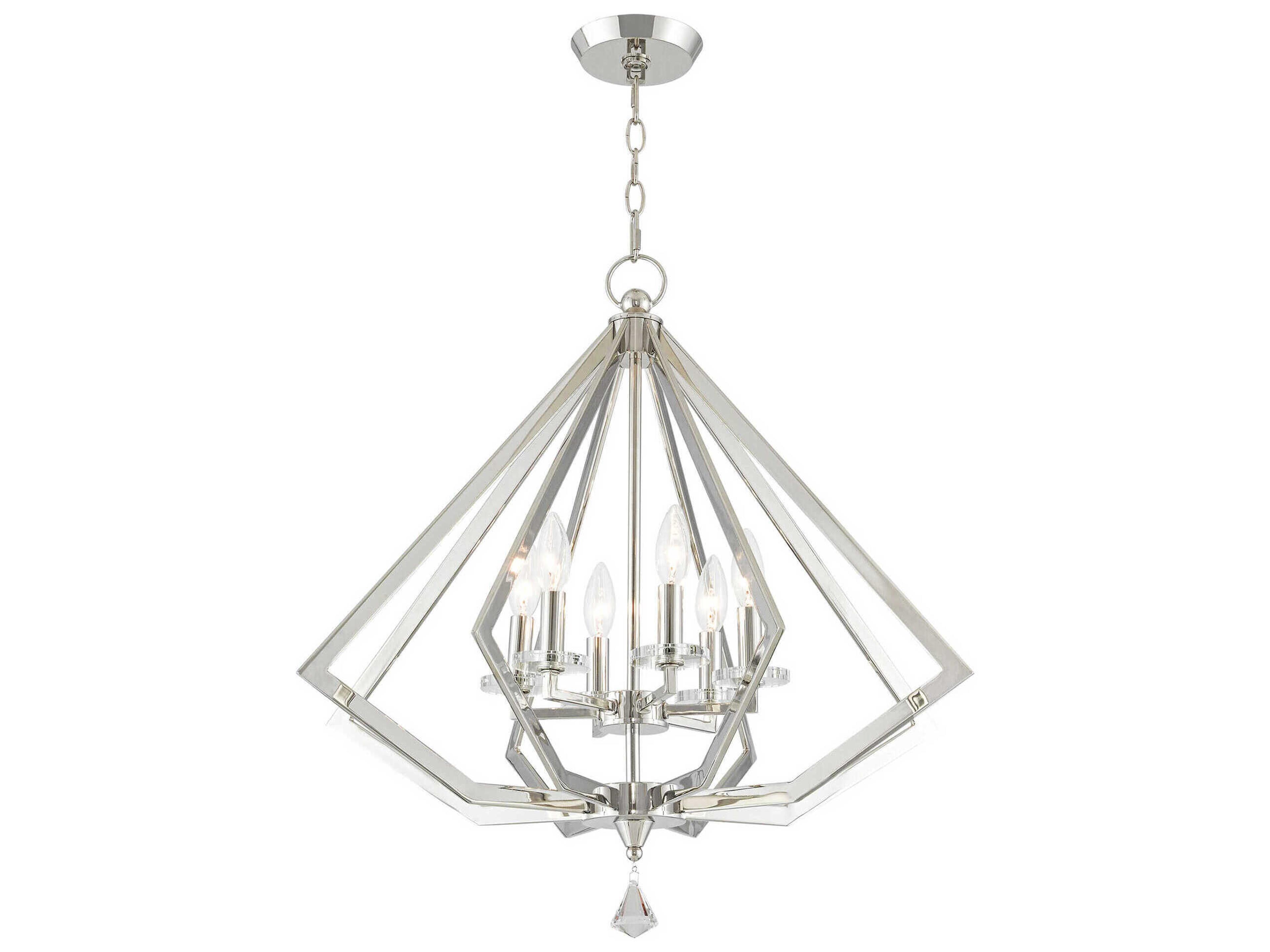 Diamond 6-Light Polished Nickel Crystal Candelabra Chandelier