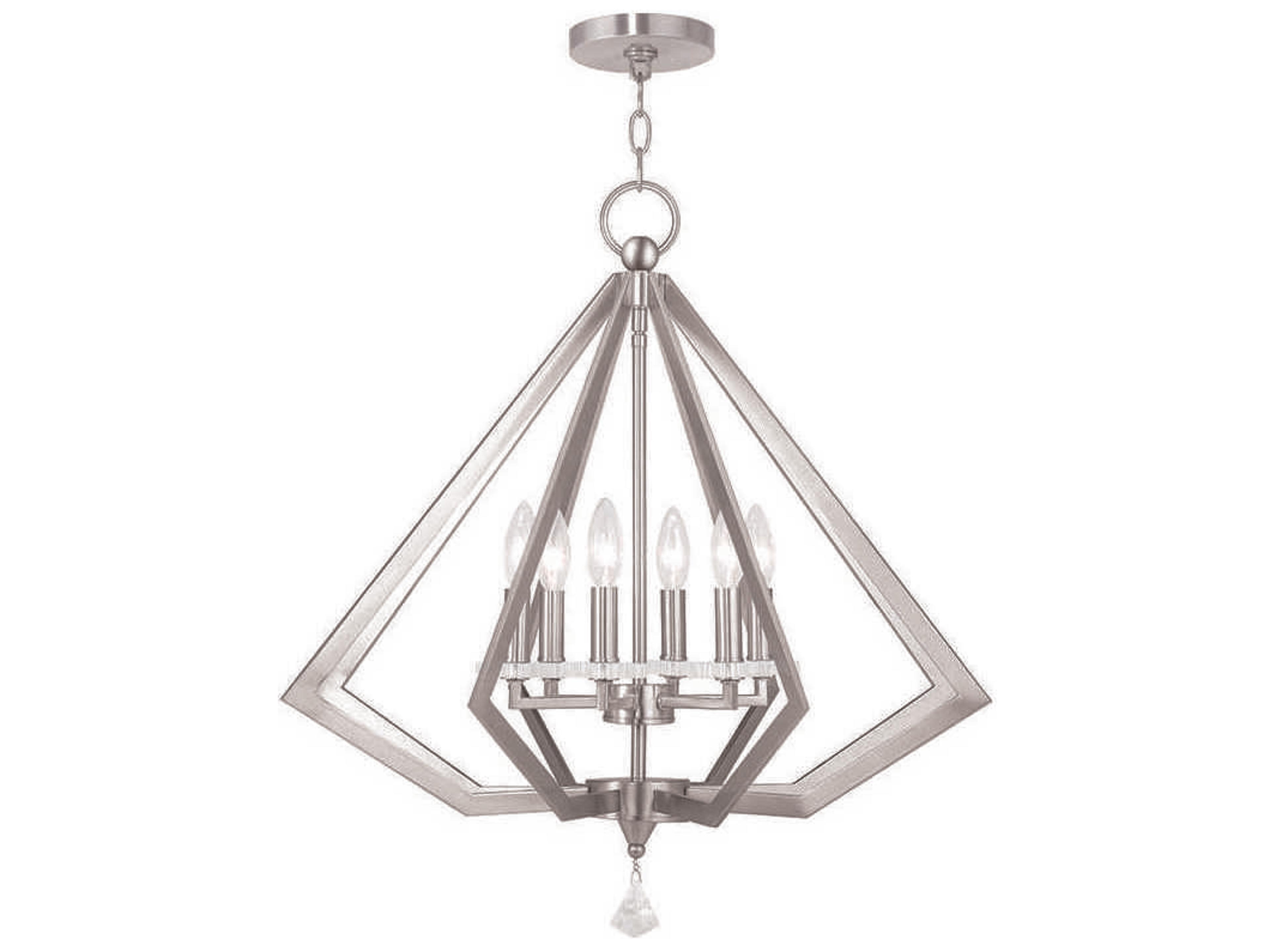 Diamond 6-Light Brushed Nickel Crystal Candelabra Chandelier