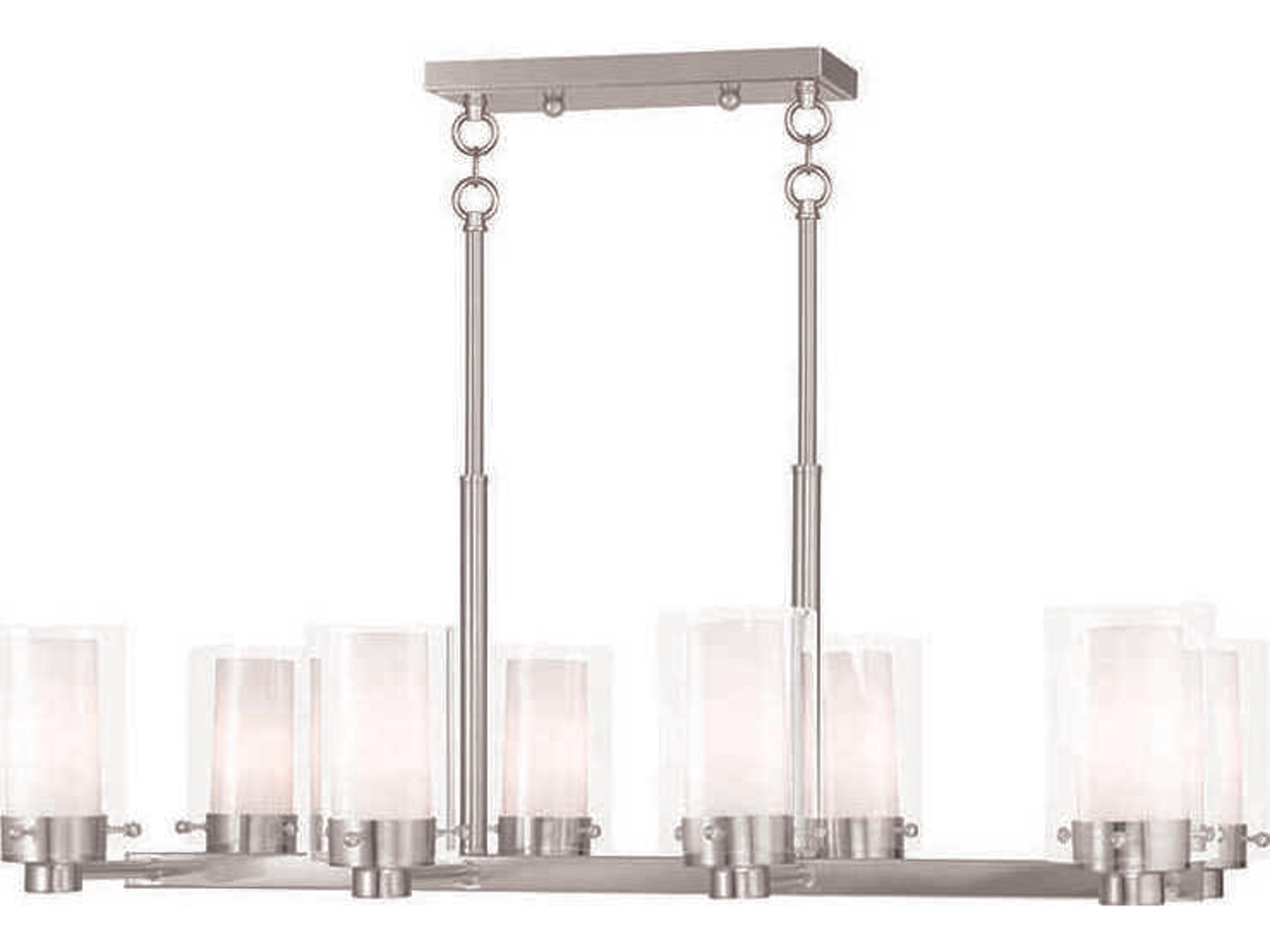 Manhattan 8-Light Brushed Nickel Glass Cylinder Island Pendant