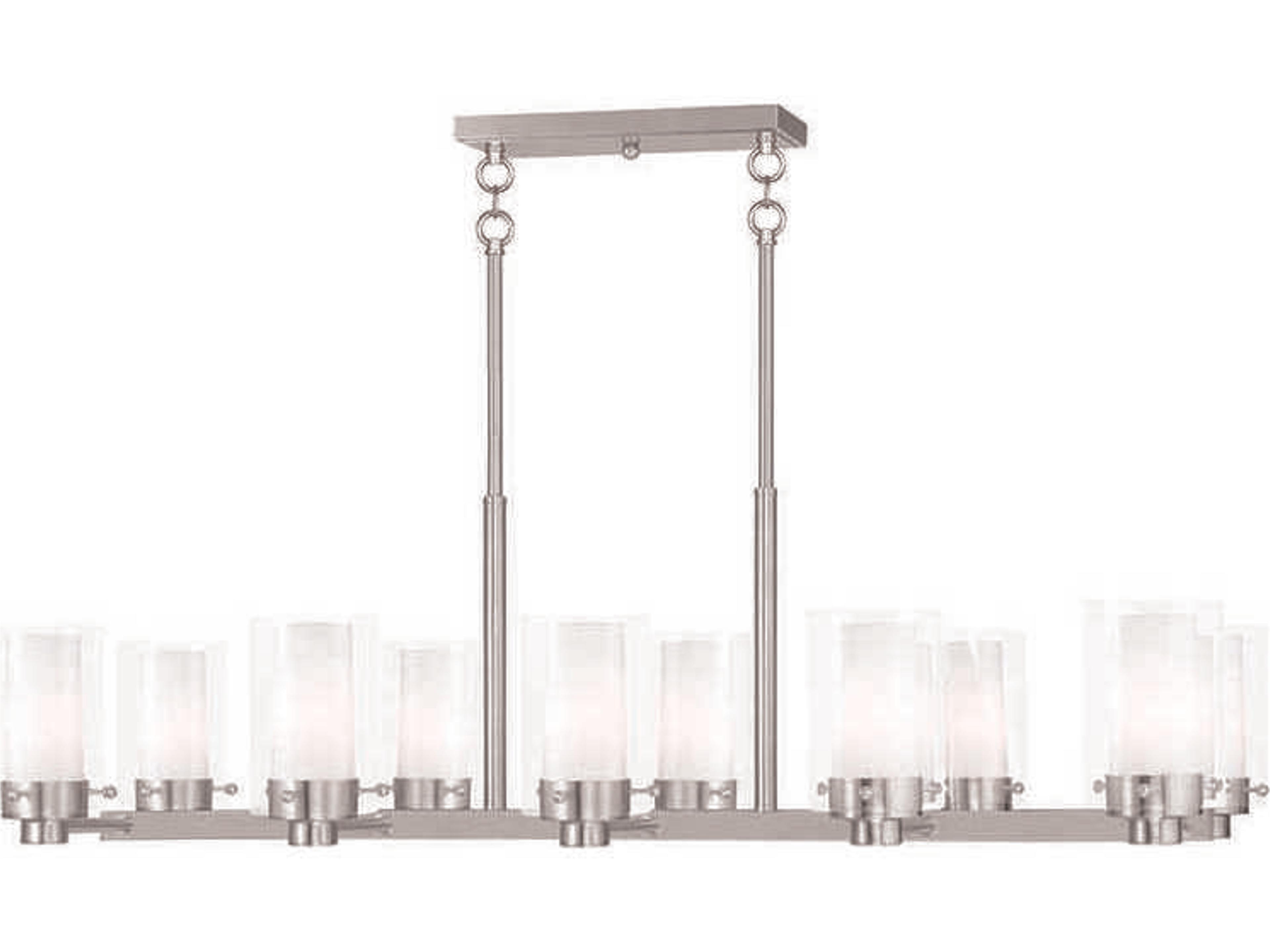 Manhattan 10-Light Brushed Nickel Glass Cylinder Island Pendant