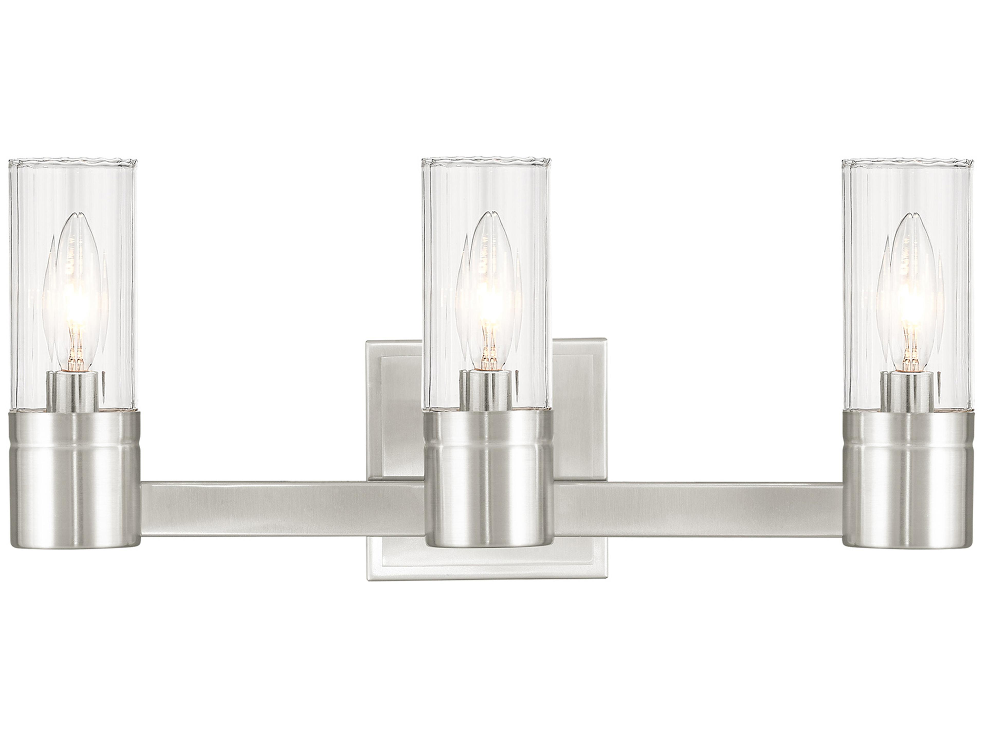Livex Lighting Midtown 3-Light Brushed Nickel Glass Vanity Light