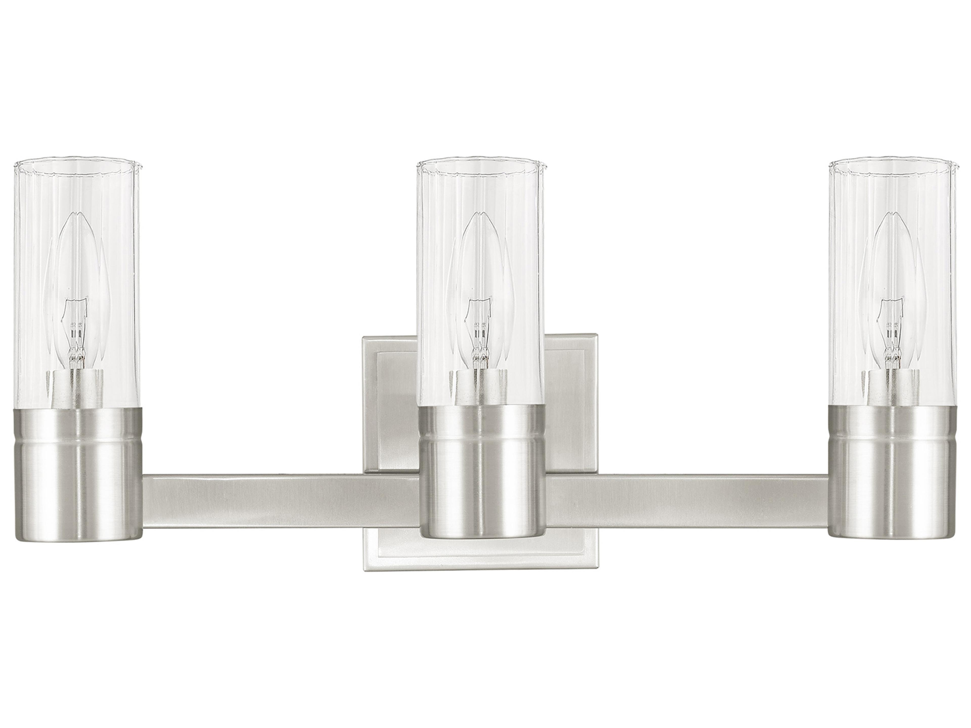 Livex Lighting Midtown 3-Light Brushed Nickel Glass Vanity Light