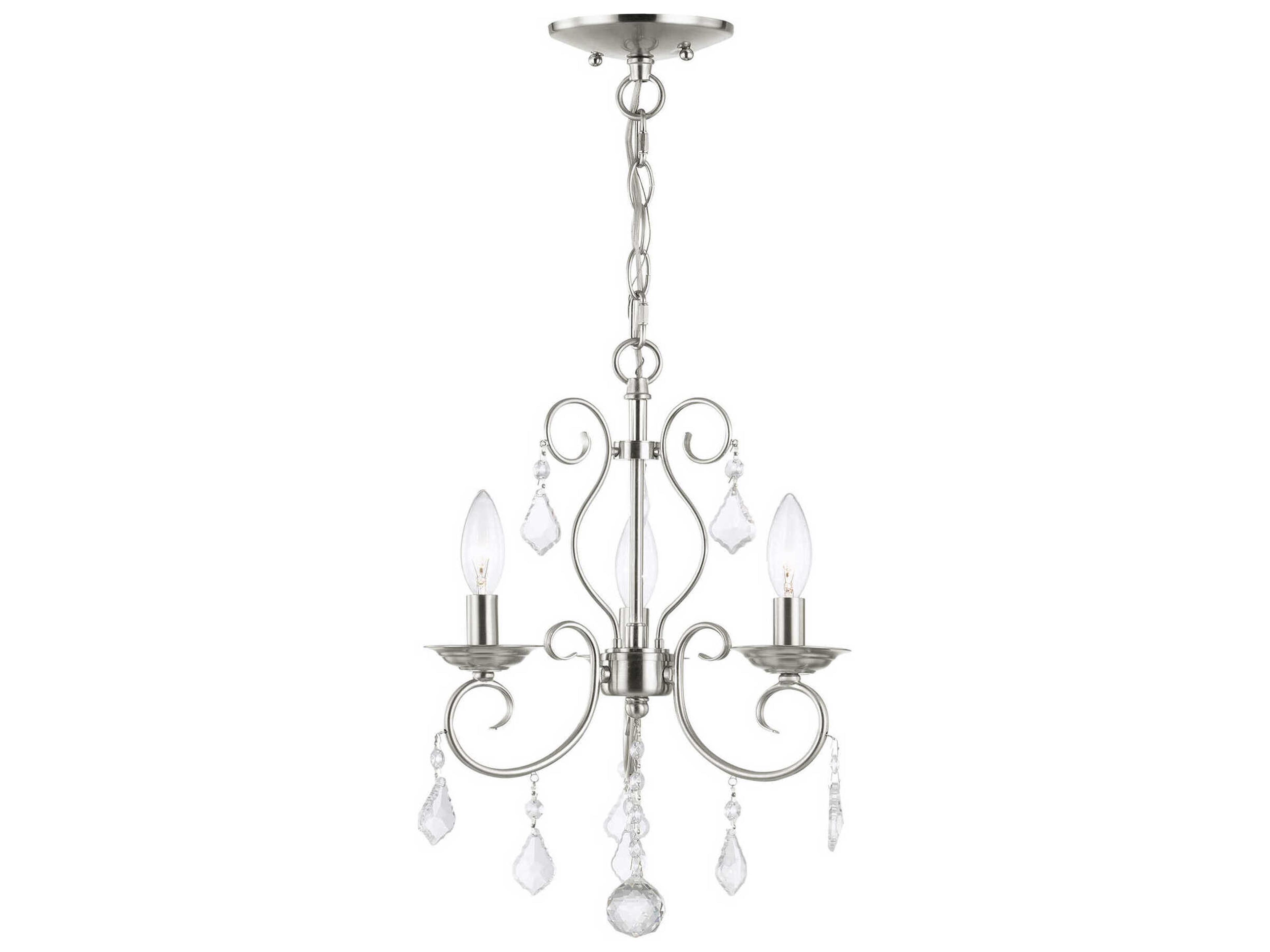 Livex Lighting Donatella 3-Light Brushed Nickel Crystal Candelabra Chandelier