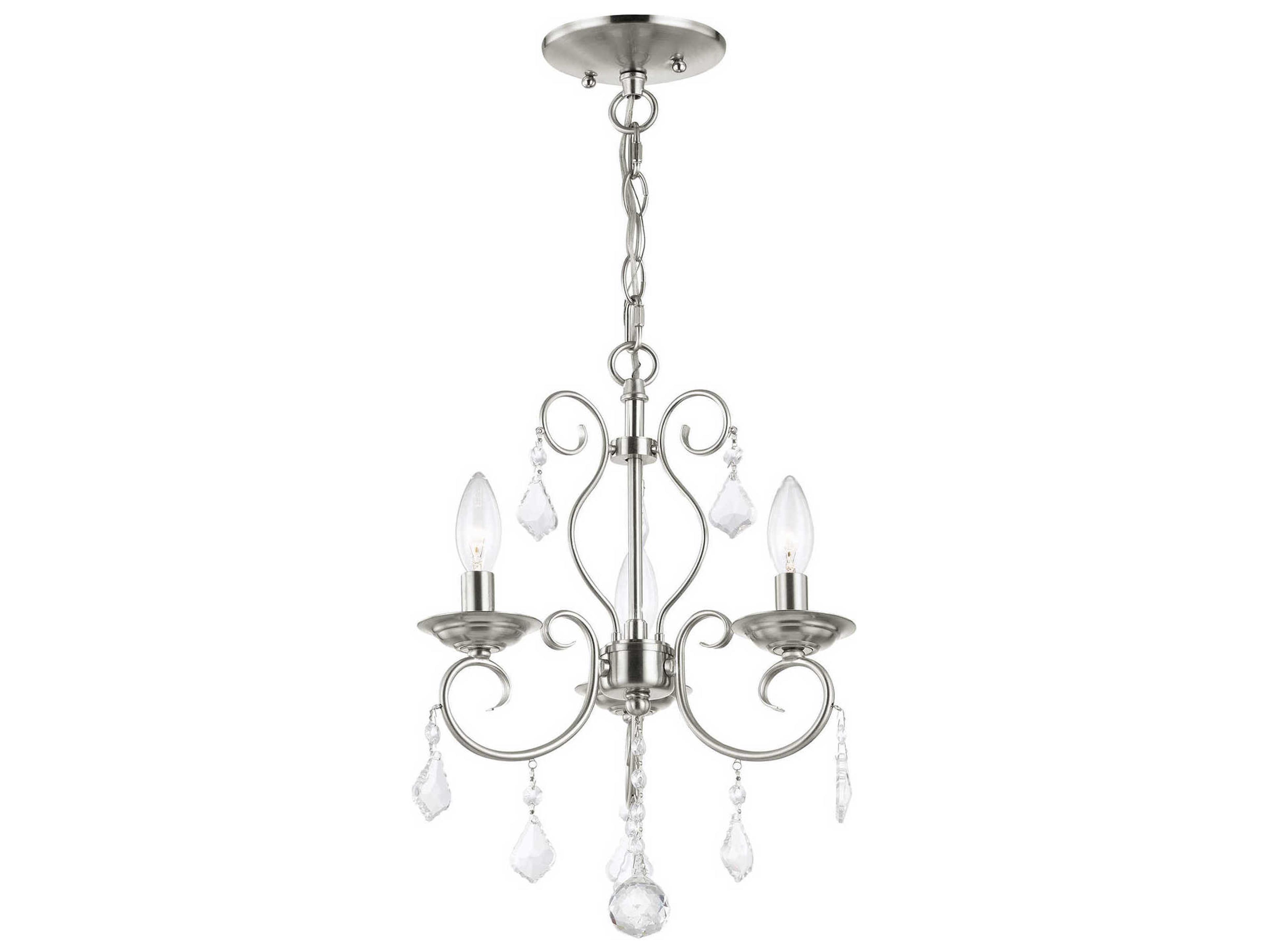Livex Lighting Donatella 3-Light Brushed Nickel Crystal Candelabra Chandelier