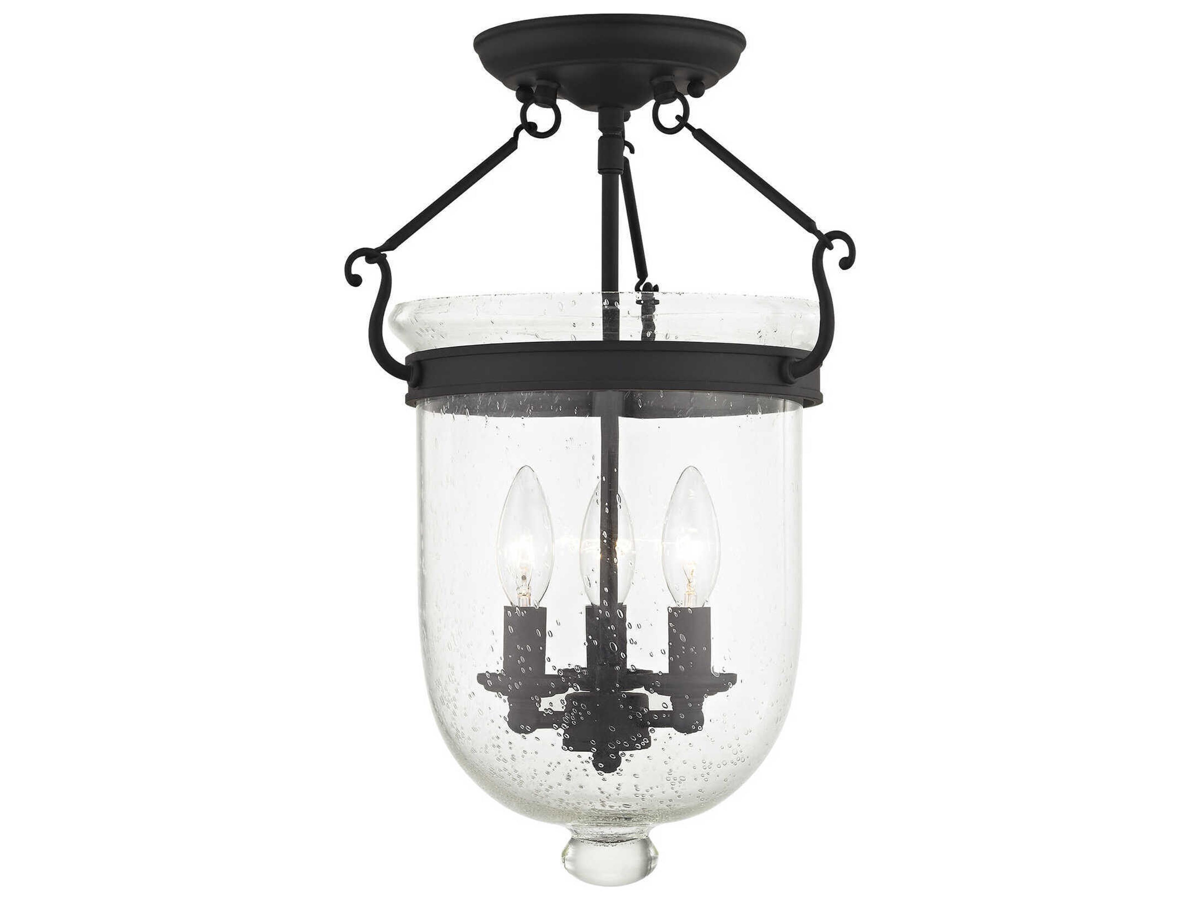 Jefferson 3-Light Black Glass Bell Semi Flush Mount
