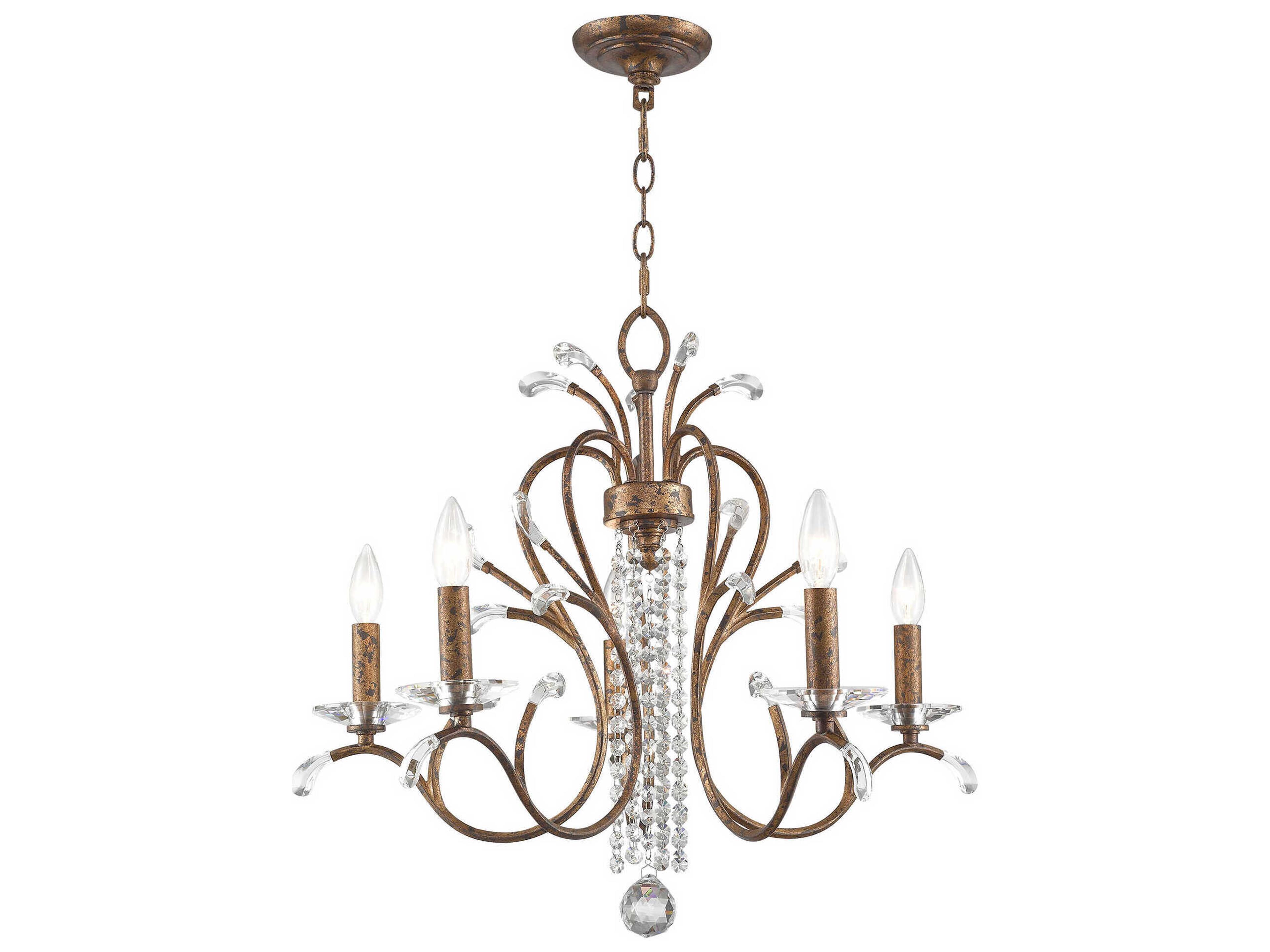 Livex Lighting Serafina 5-Light Hand Applied Venetian Golden Bronze Crystal Candelabra Chandelier